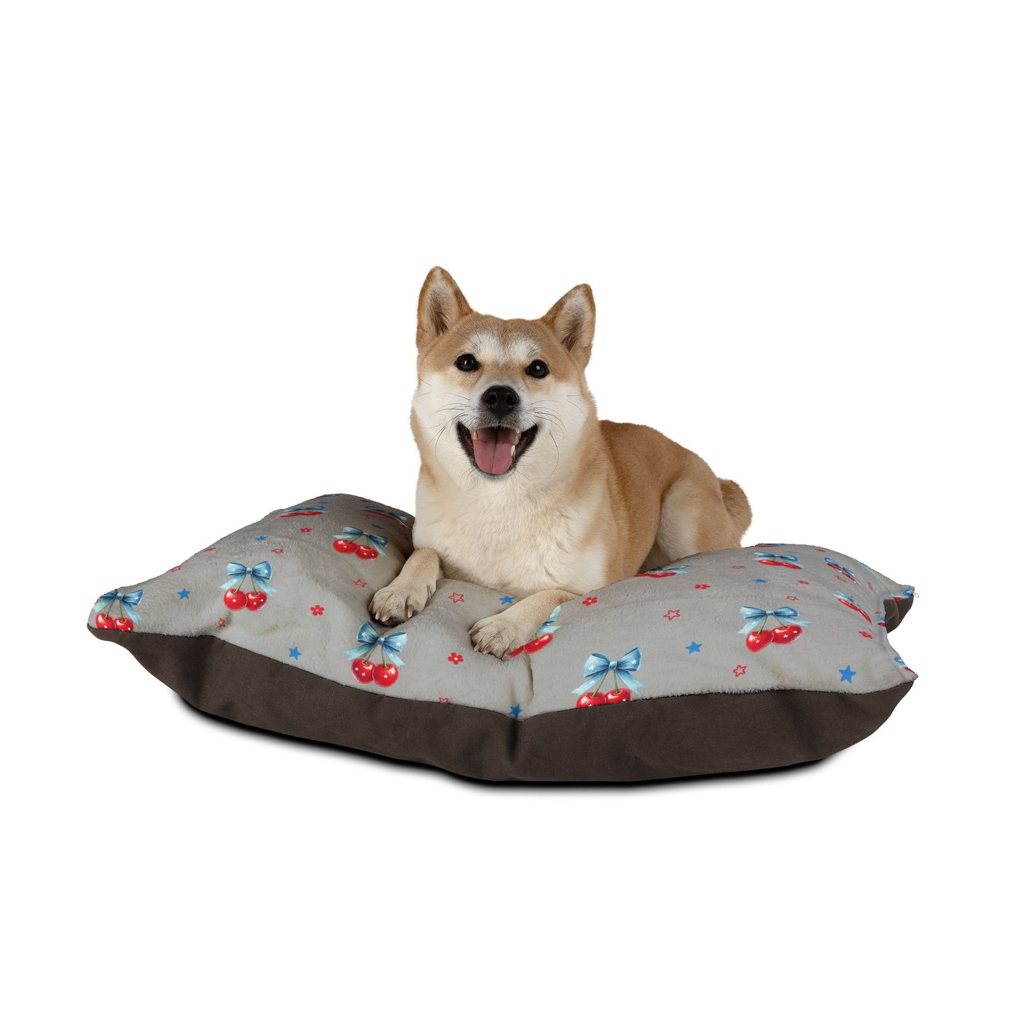 Cherry Bow Pet Bed — Soft Plush Dog & Cat Cushion