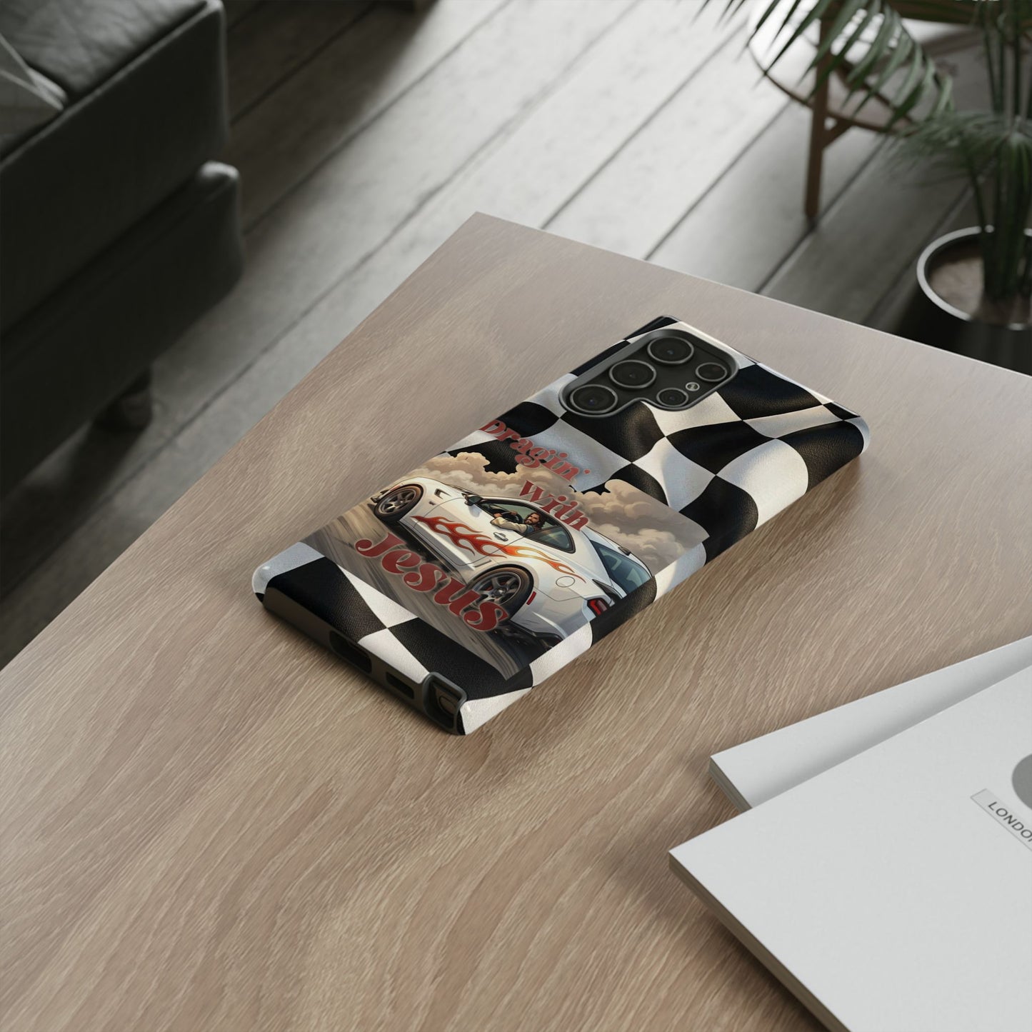 Phone Case — "Dragin' With Jesus" Racing Checkered flag - Samsung / Google phones