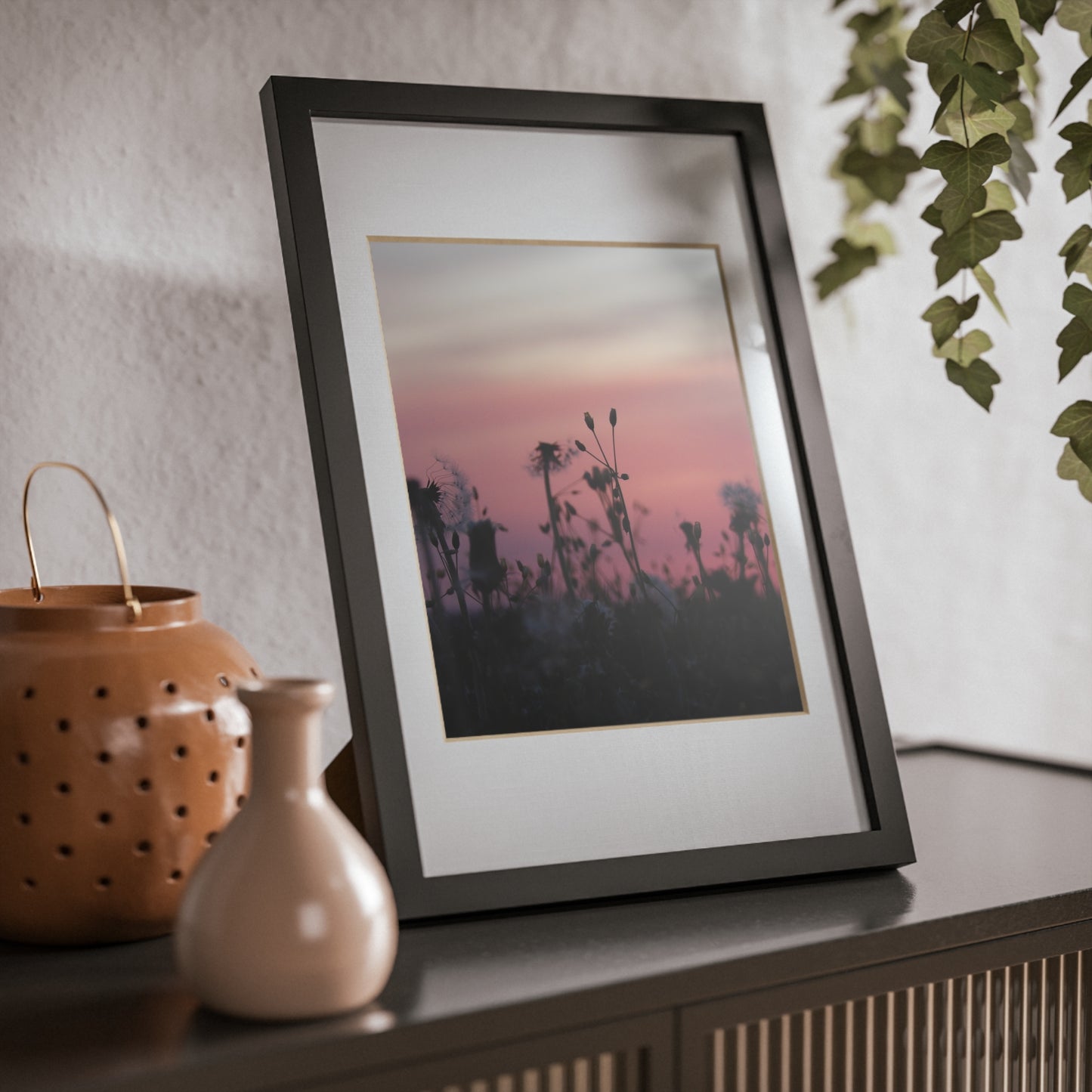 Sunset Wildflowers Framed Poster — Black Frame Wall Art