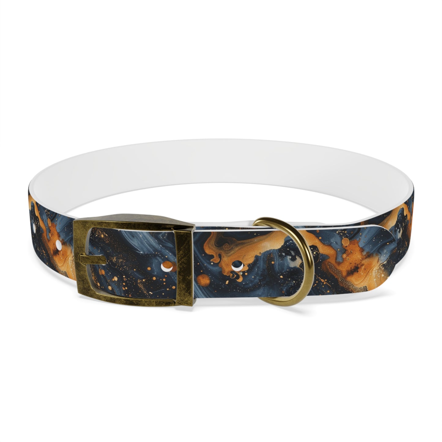 Celestial Marbled Dog Collar — Black & Gold Abstract Galaxy Pattern