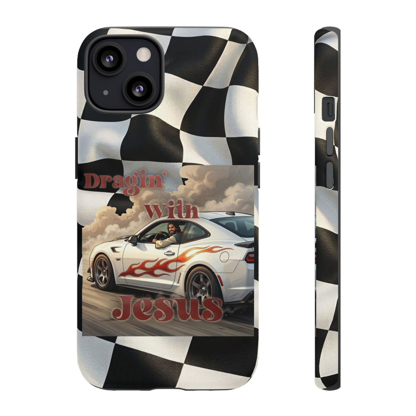 Phone Case — 'Dragin' With Jesus' Racing Checkered Design - iPhone