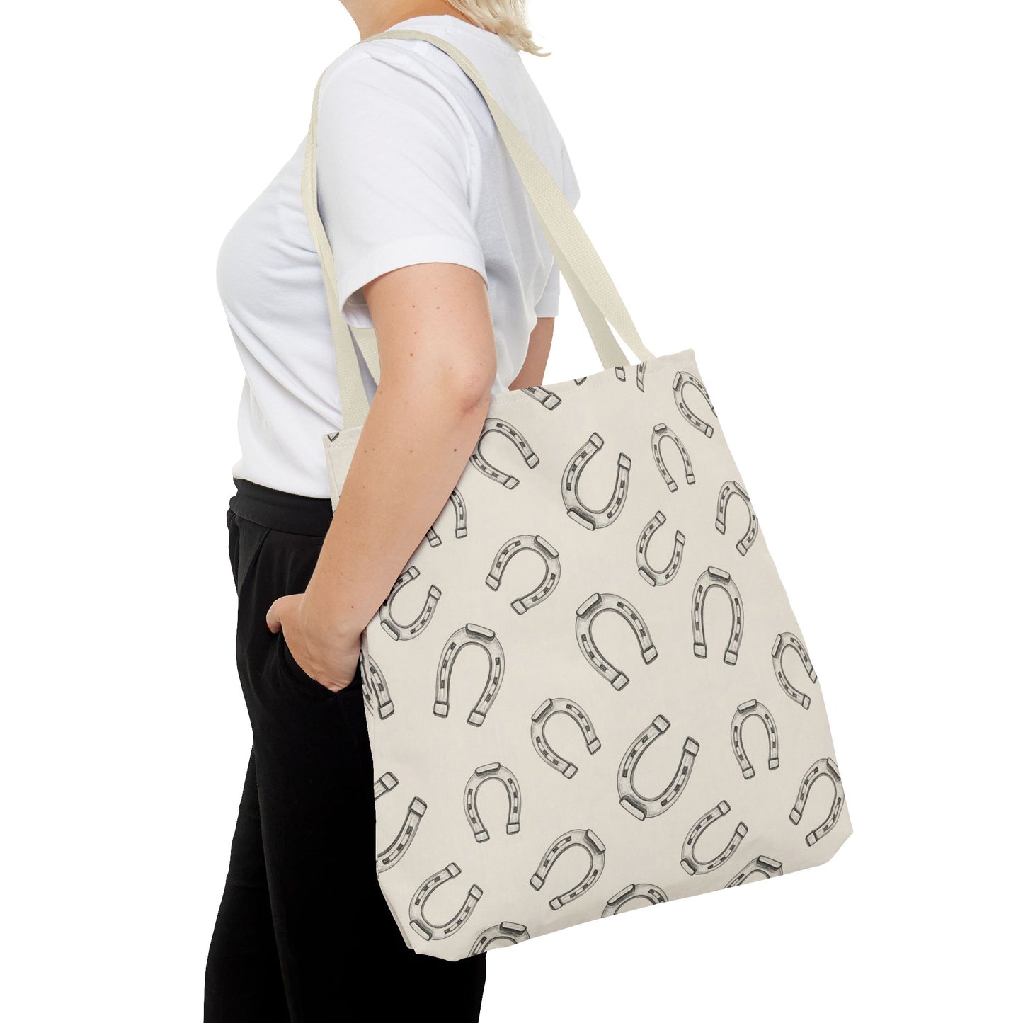 Horseshoe Pattern Tote Bag – Lucky Neutral Printed Canvas Tote