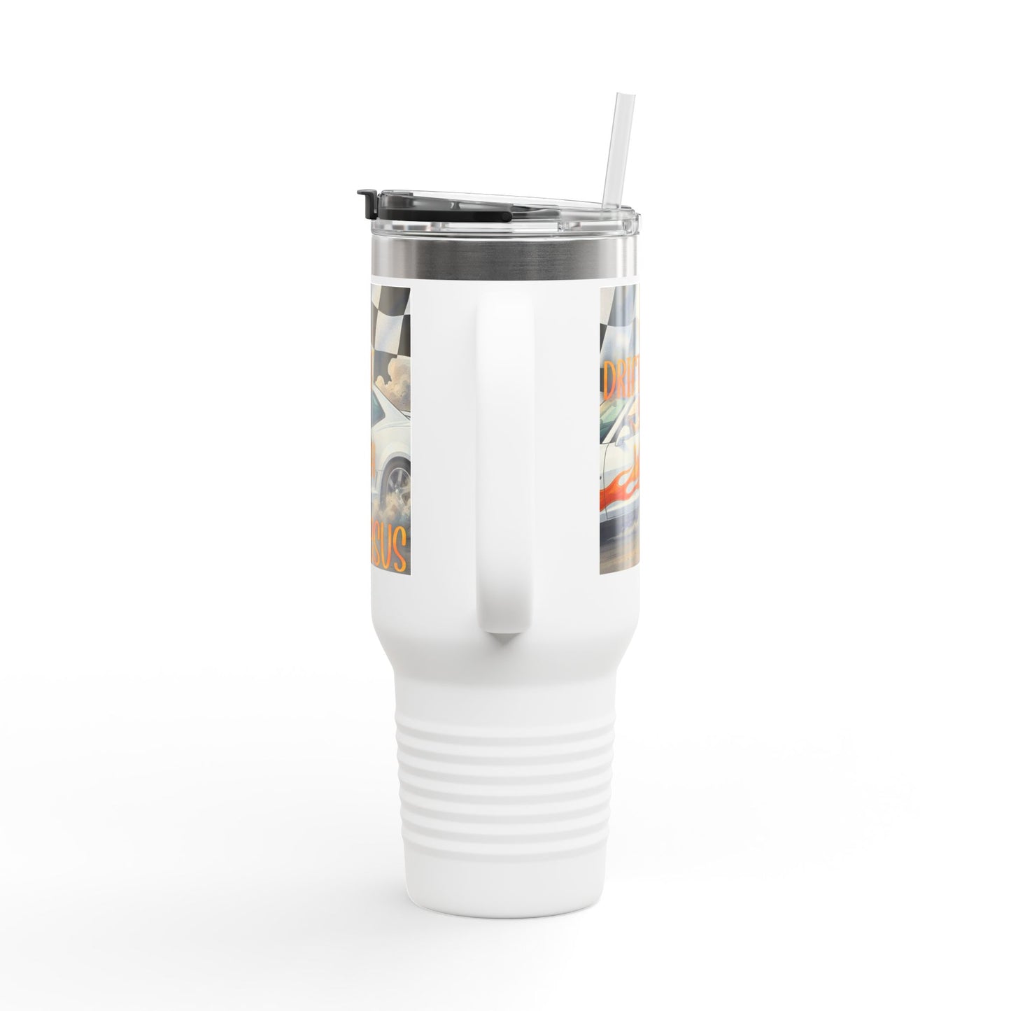 40oz Insulated Travel Mug — Vintage Race Car on Checkered Flag