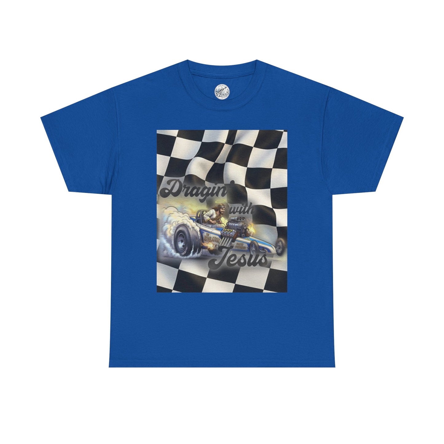 Racing Faith Tee – "Draggin' for Jesus" Checkered Flag Racing T-Shirt