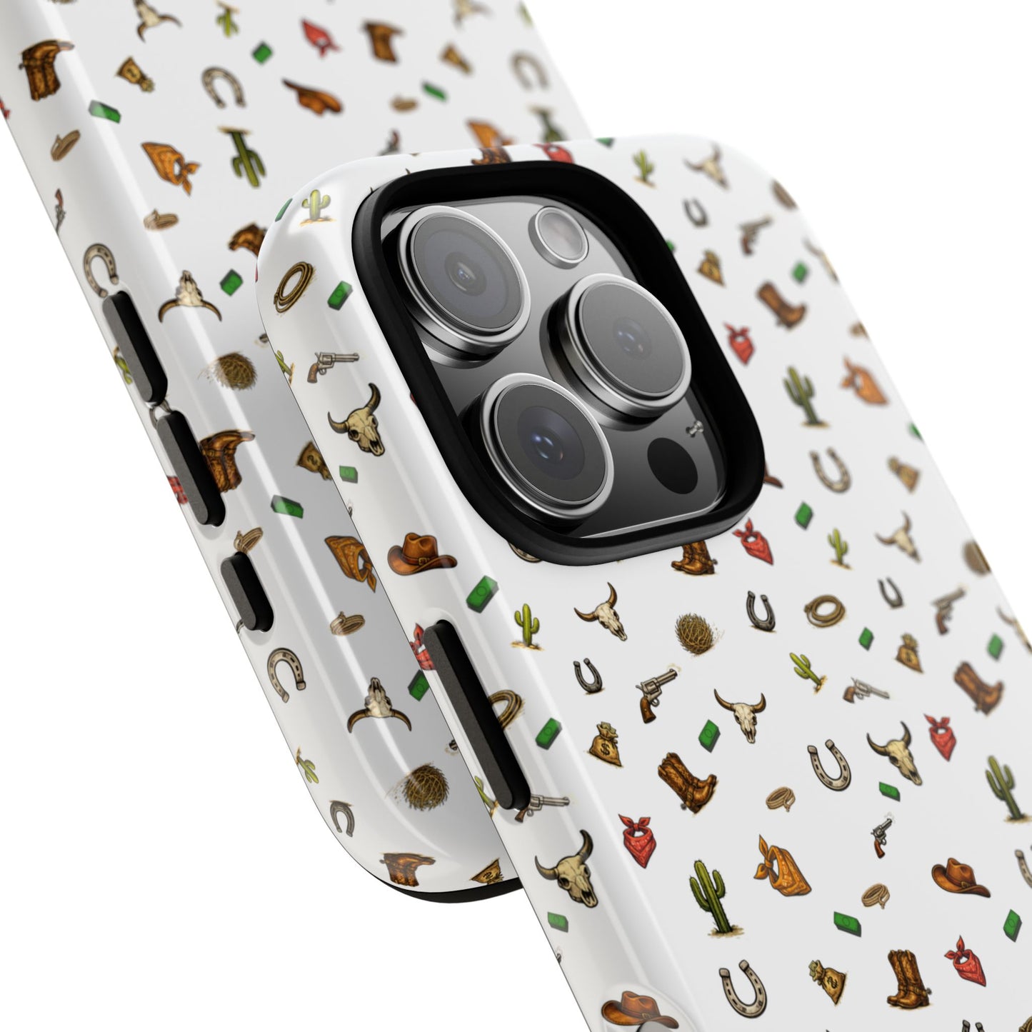 Western Cowboy Pattern Phone Case — Rodeo Hat, Horseshoe & Cactus Tough Case
