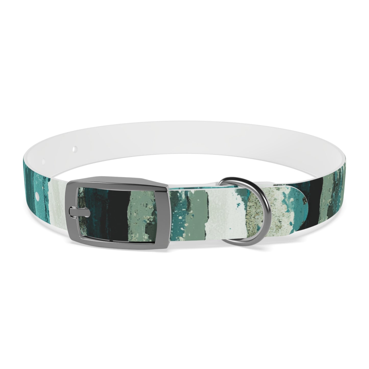 Teal Striped Abstract Dog Collar — Watercolor Brushstroke Pattern