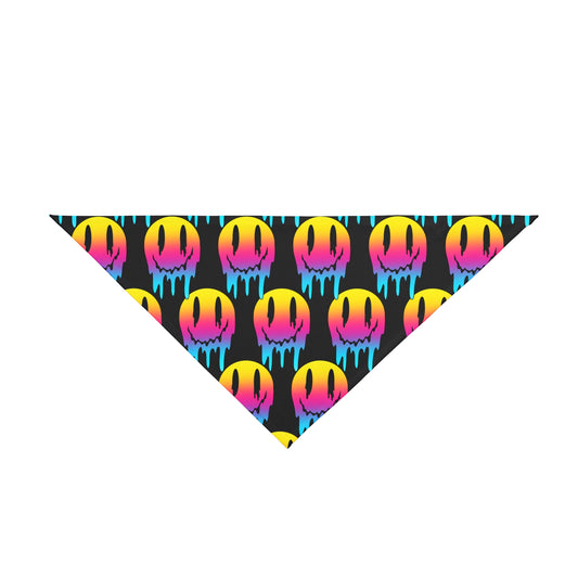 Pet Bandana — Neon Dripping Smiley Pattern