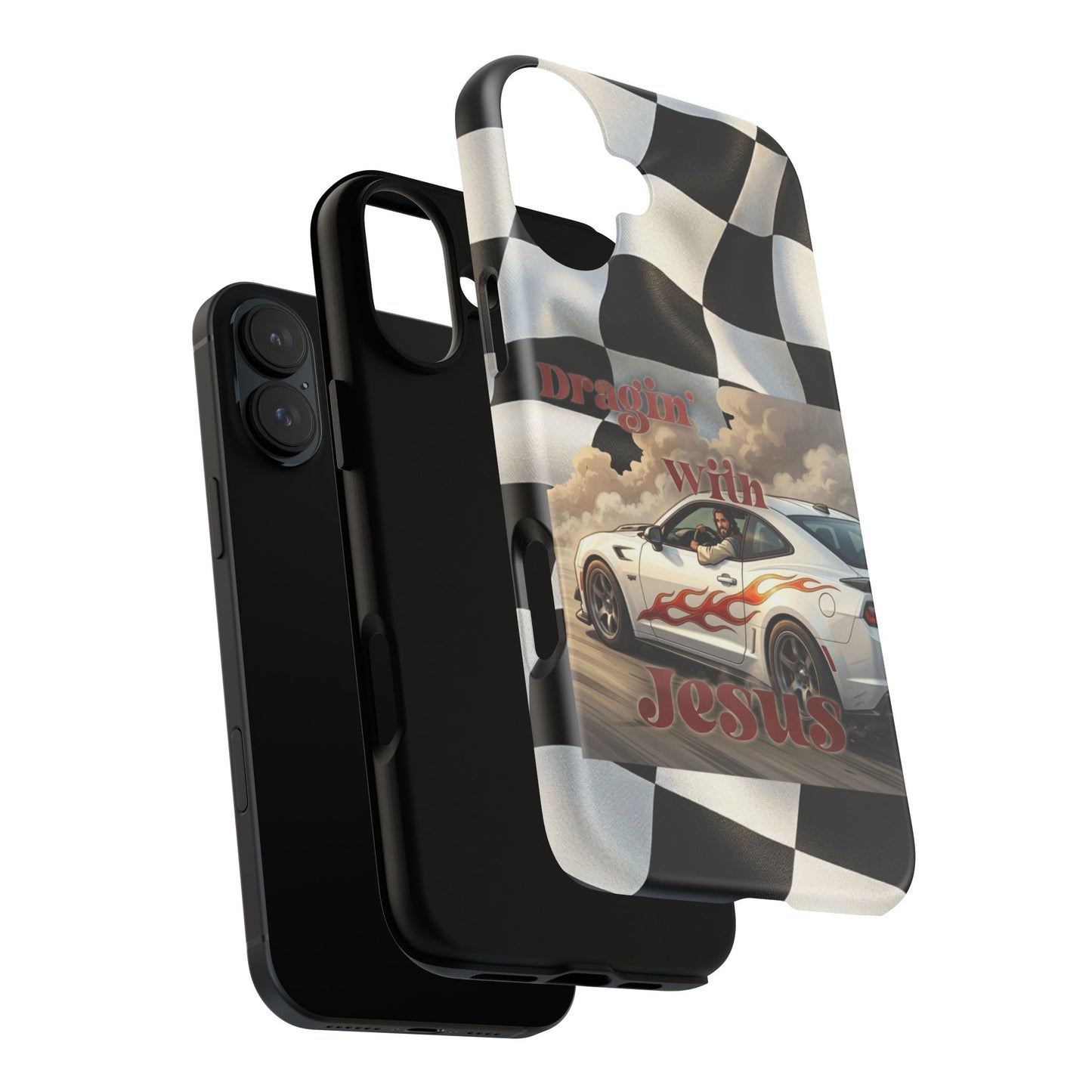 Phone Case — 'Dragin' With Jesus' Racing Checkered Design - iPhone