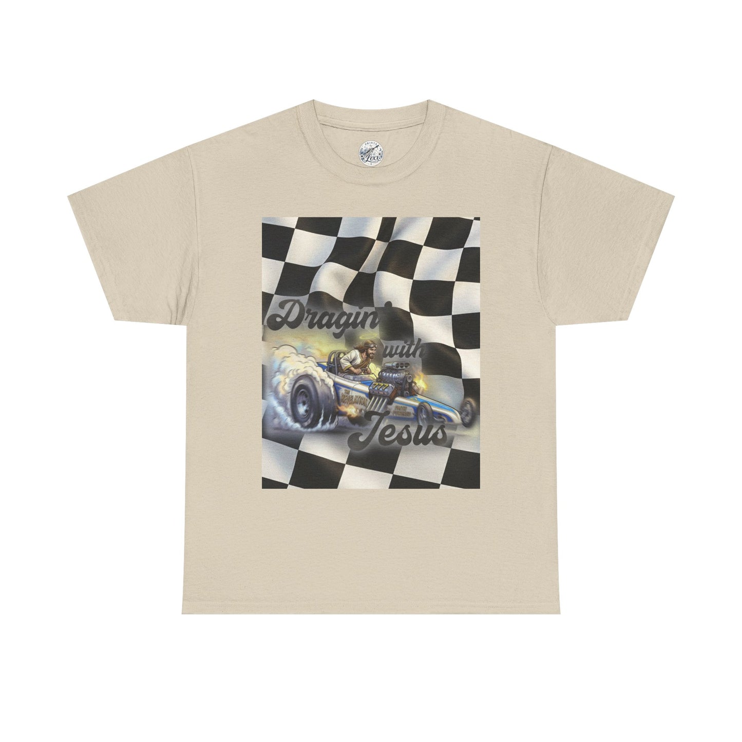 Racing Faith Tee – "Draggin' for Jesus" Checkered Flag Racing T-Shirt