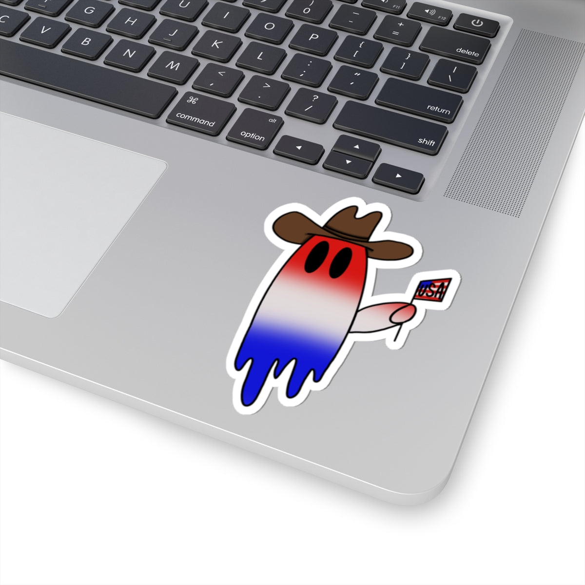 Patriotic Cowboy Ghost Sticker — Red White & Blue Flag Kiss-Cut Sticker