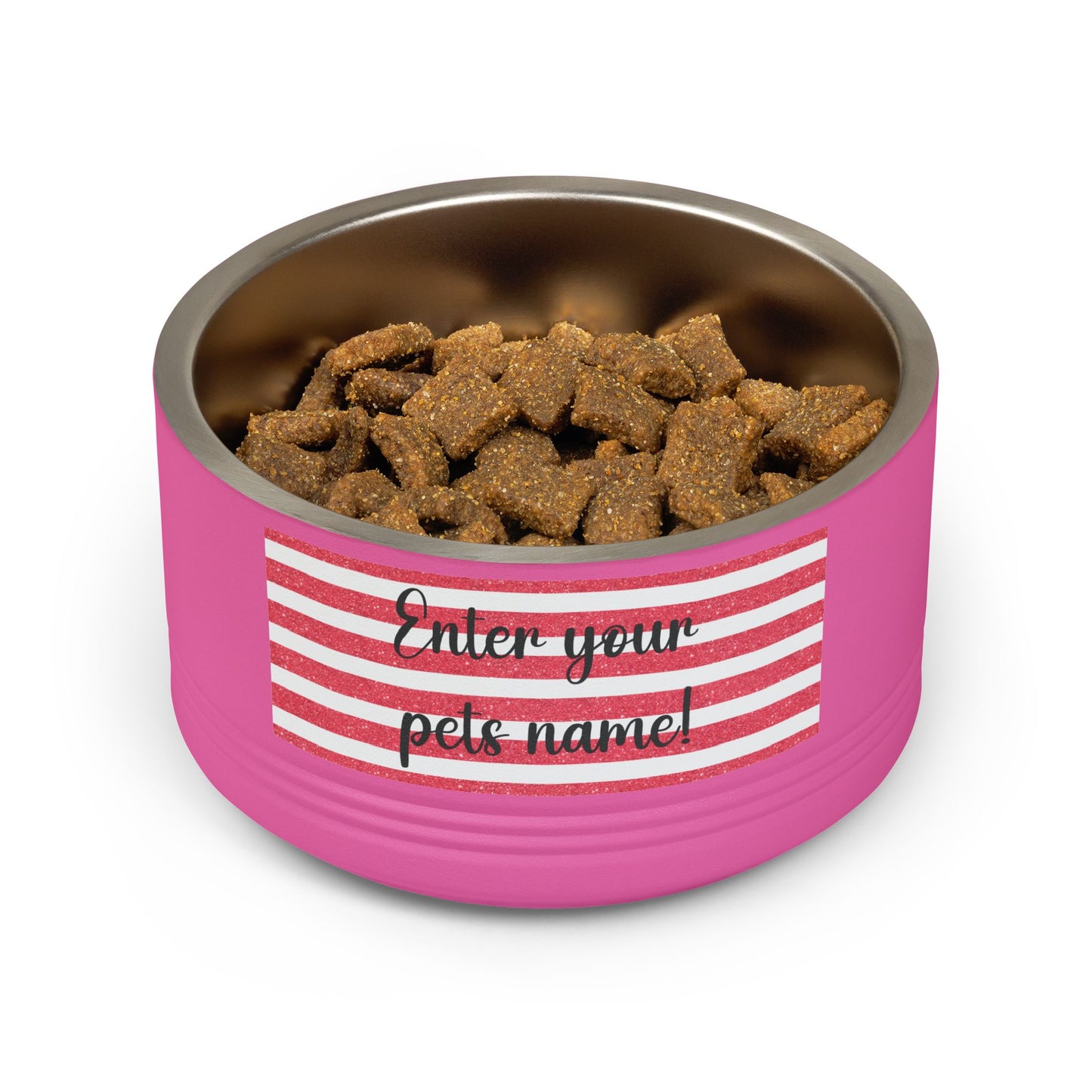Personalized Pet Bowl - 18oz Red Striped Custom Name Dog & Cat Bowl
