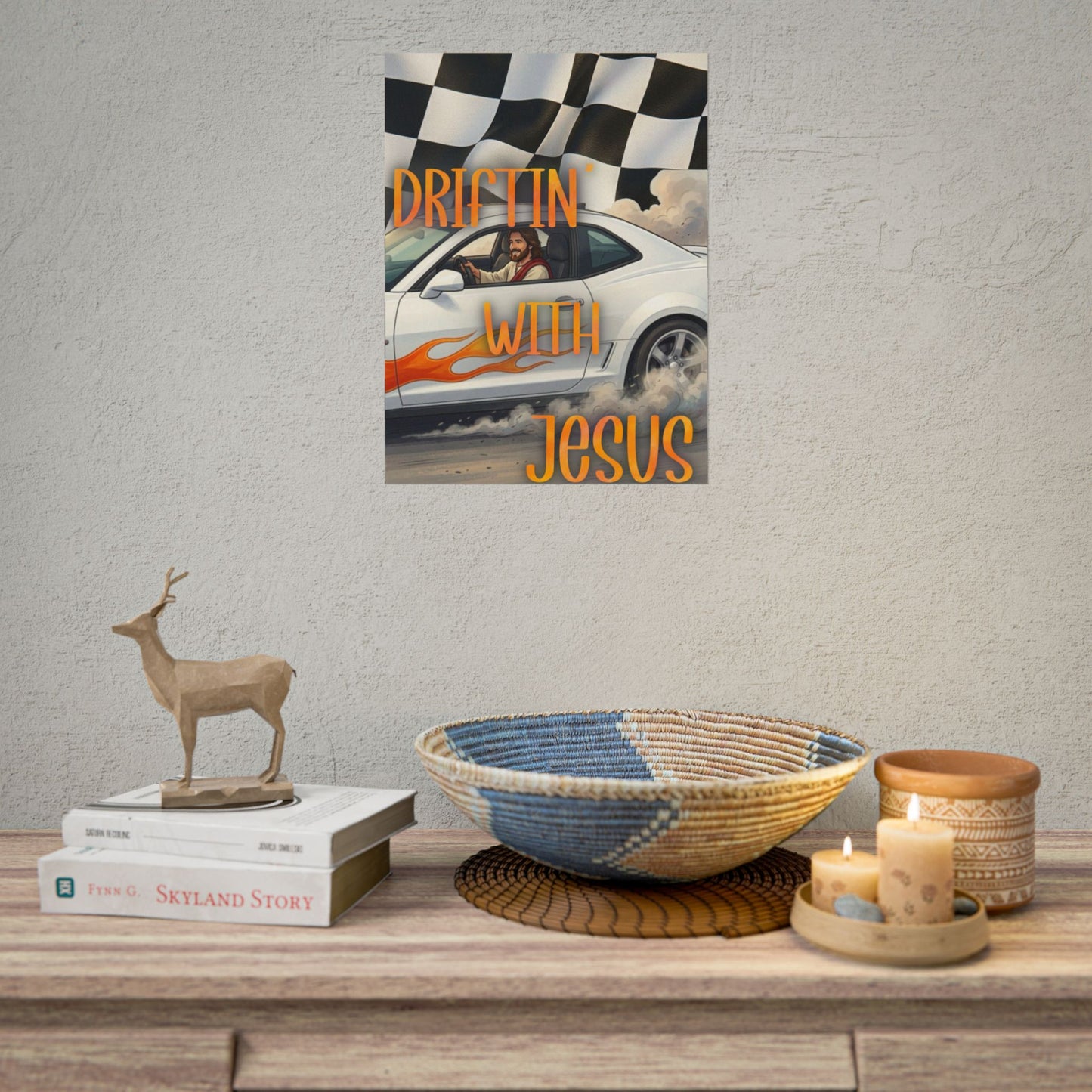Driftin' With Jesus Poster — Christian Car Racing Wall Art