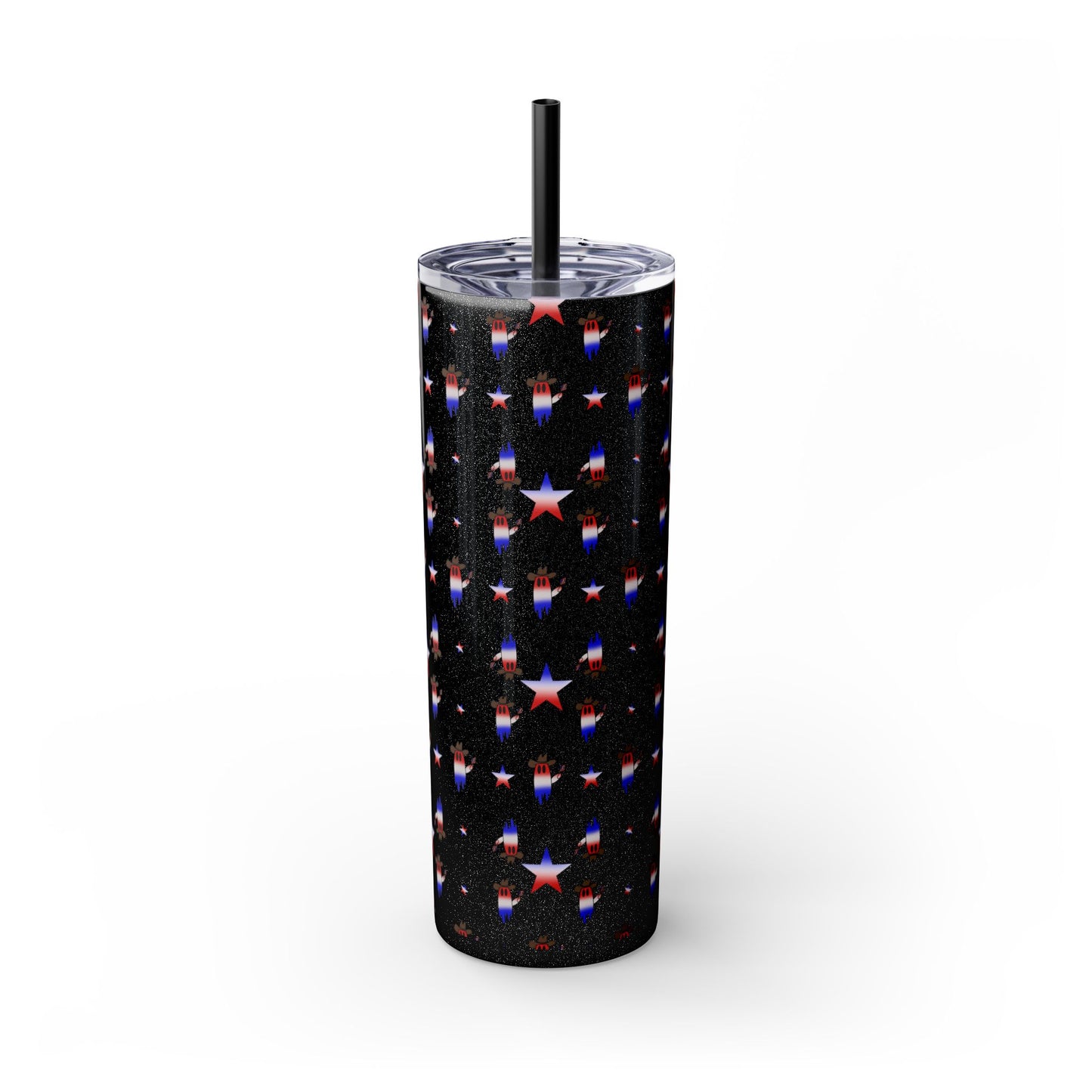 Patriotic Ghost Skinny Tumbler 20oz — Fourth of July Red White Blue Straw Cup