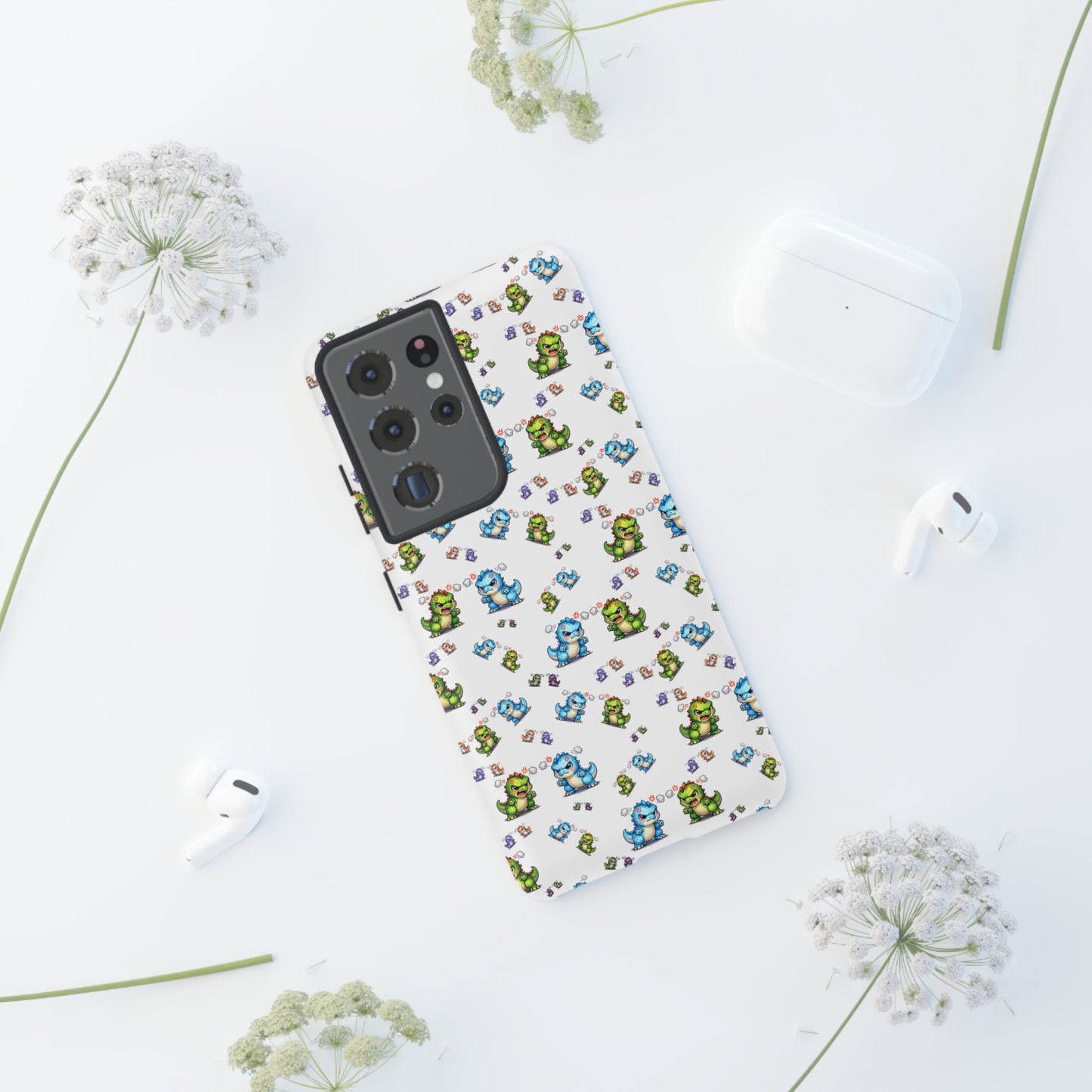 Cute Dino Pattern Phone Case — Playful Cartoon Dinosaur Tough Phone Cover