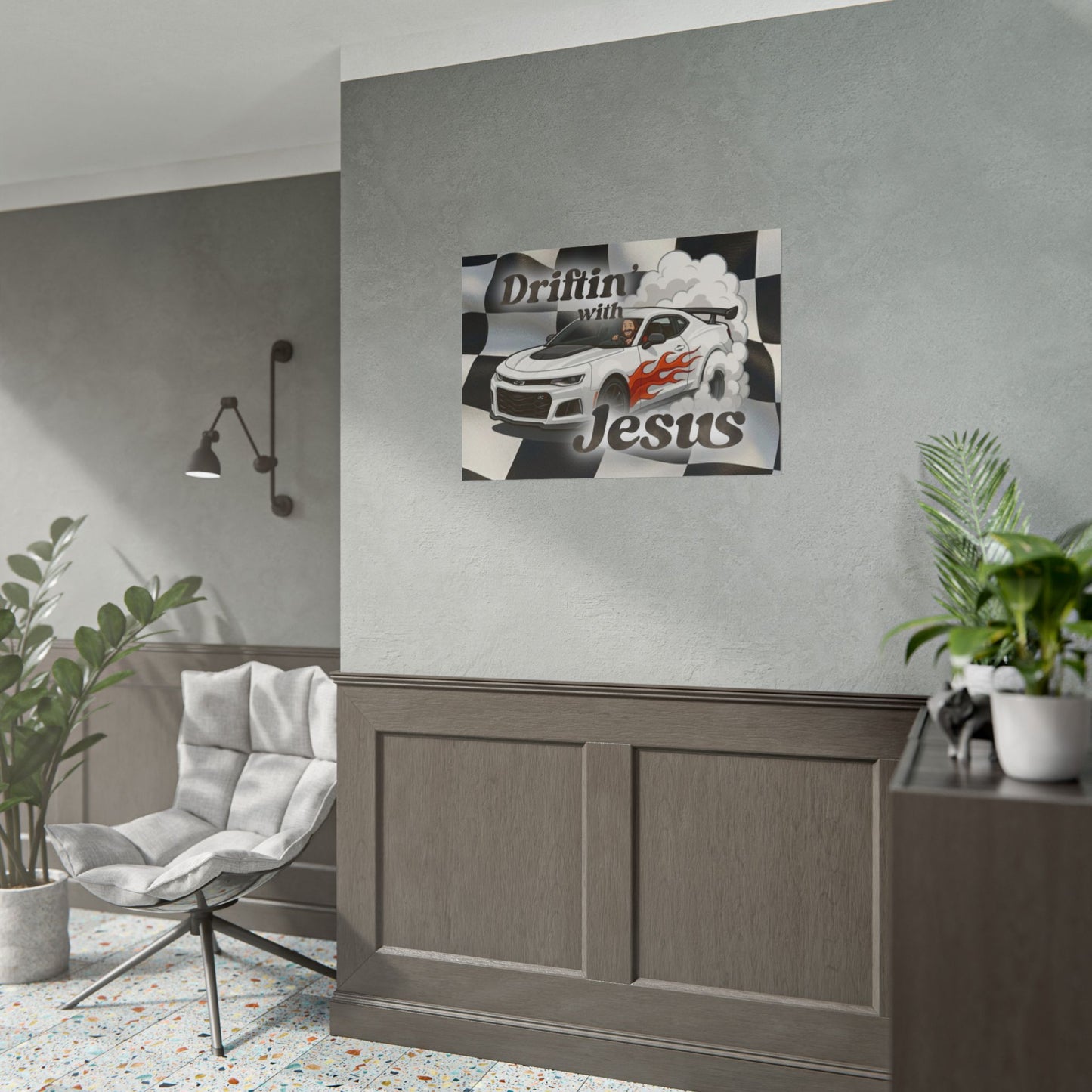 Rolled Poster — "Driftin' with Jesus" Racing Car Wall Art