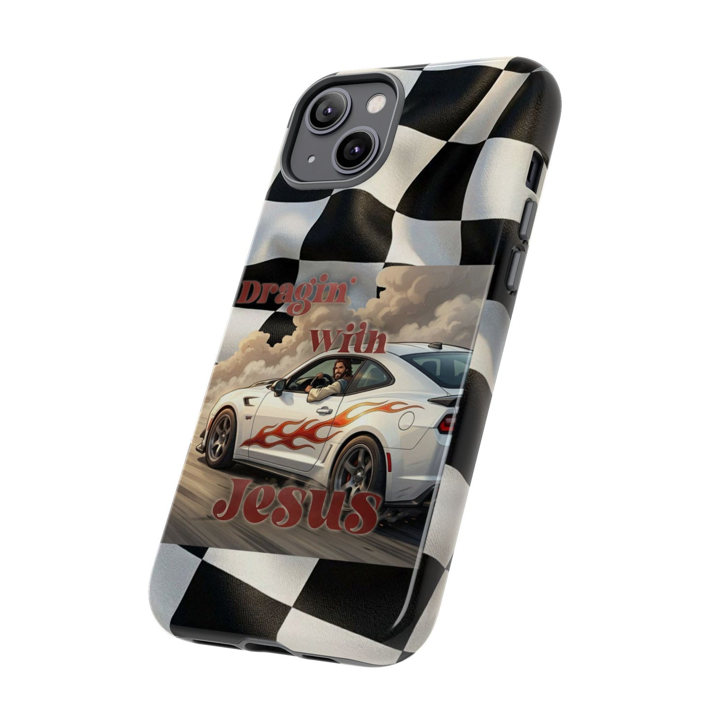 Phone Case — 'Dragin' With Jesus' Racing Checkered Design - iPhone