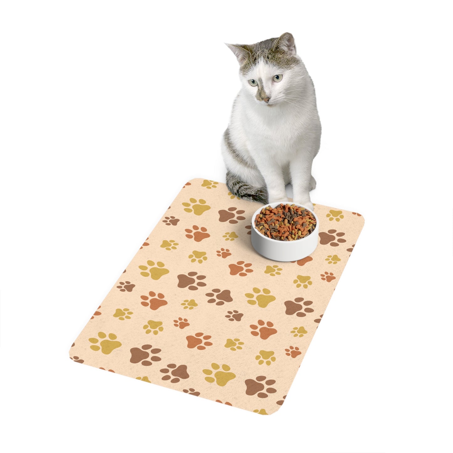 Paw Print Pet Food Mat (12x18) — Non-Slip Feeding Mat for Cats & Dogs