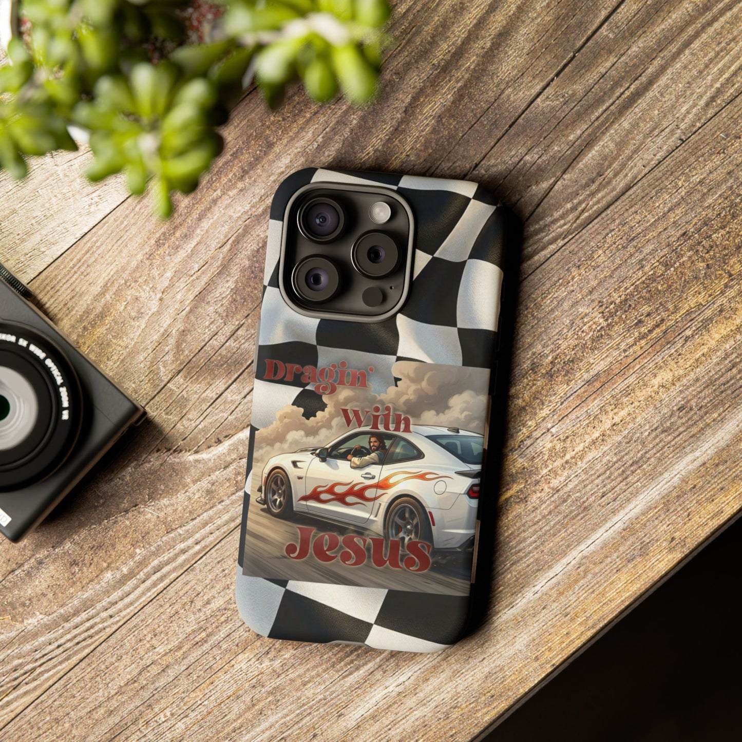 Phone Case — 'Dragin' With Jesus' Racing Checkered Design - iPhone