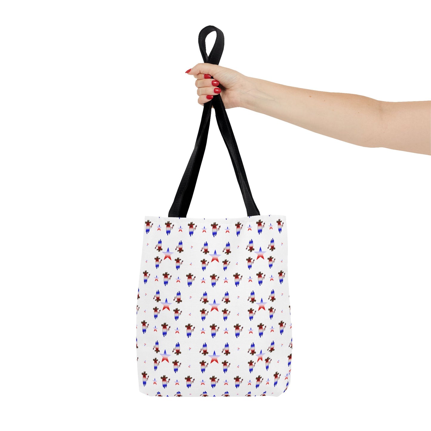 Patriotic Ghost Pattern Tote Bag – Red White Blue All-Over Print
