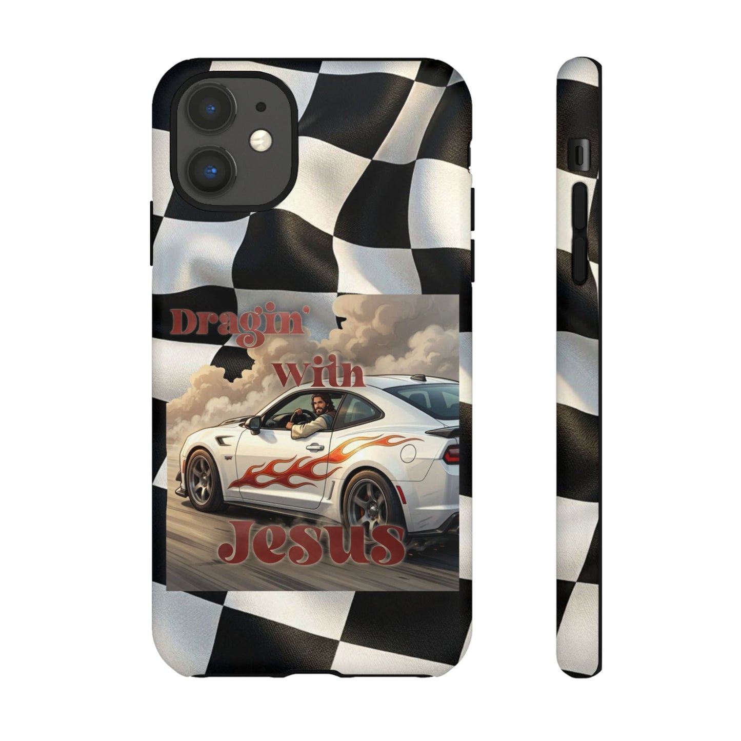Phone Case — 'Dragin' With Jesus' Racing Checkered Design - iPhone