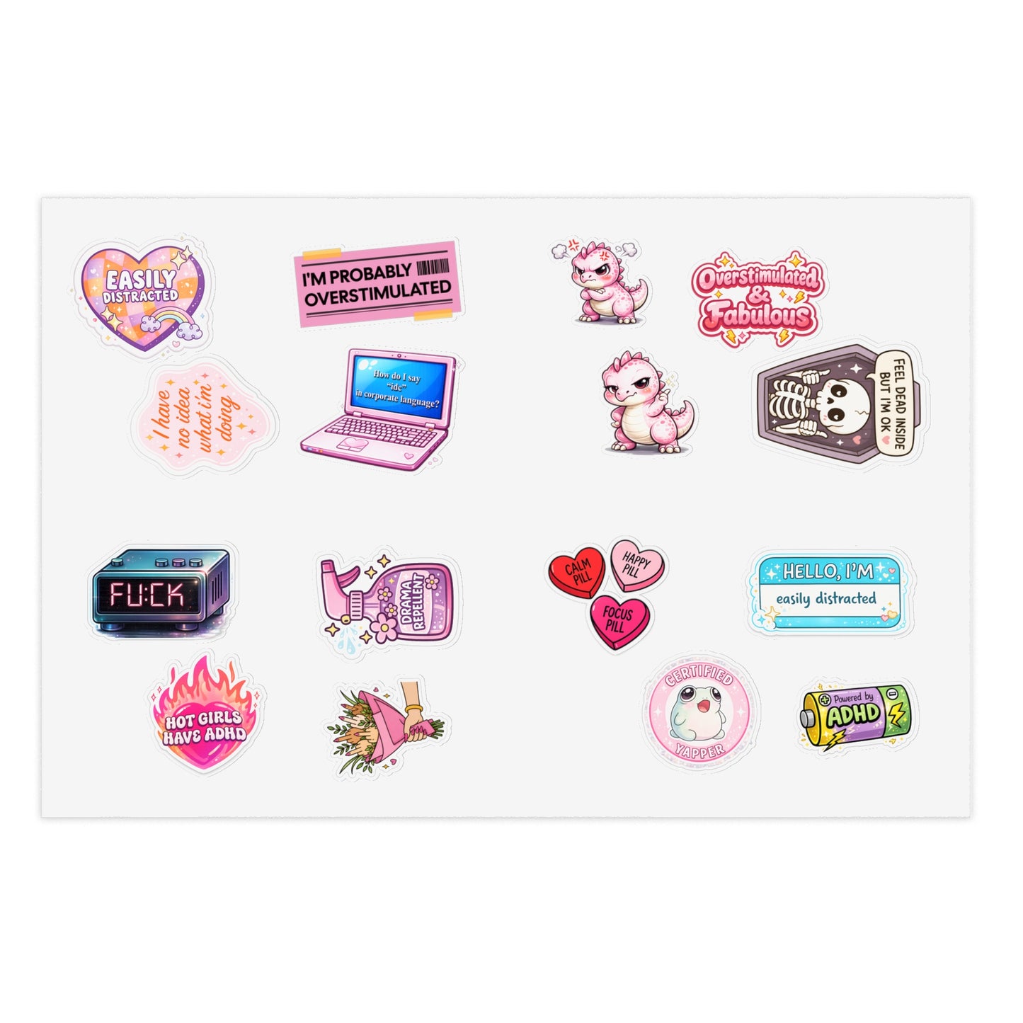 Cute Pink Mental Health & ADHD Sticker Sheet