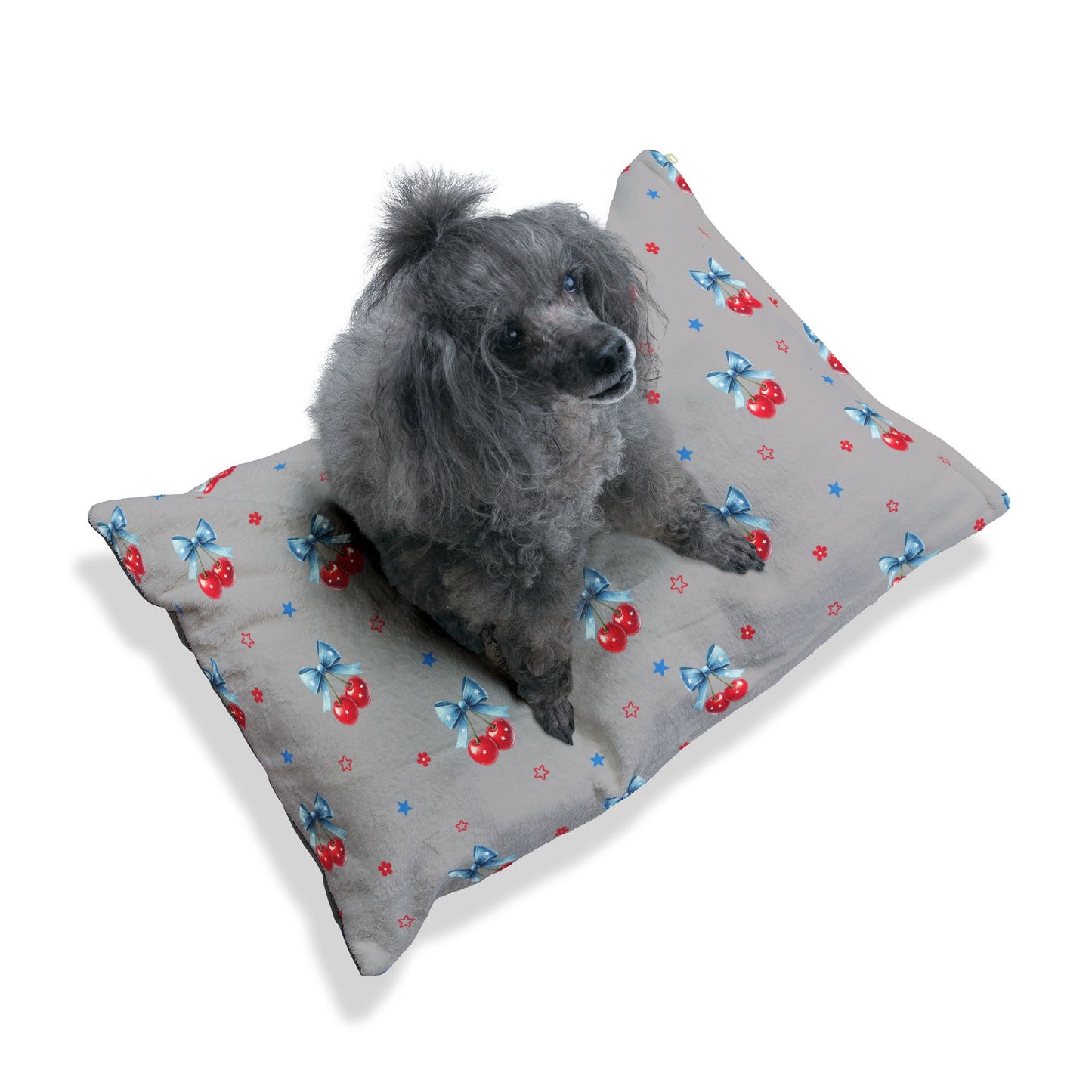 Cherry Bow Pet Bed — Soft Plush Dog & Cat Cushion