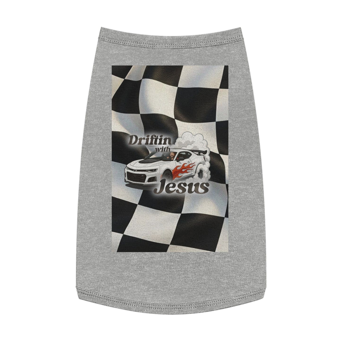 Pet Tank Top — "Driftin' with Jesus" Racing Flag Dog Shirt