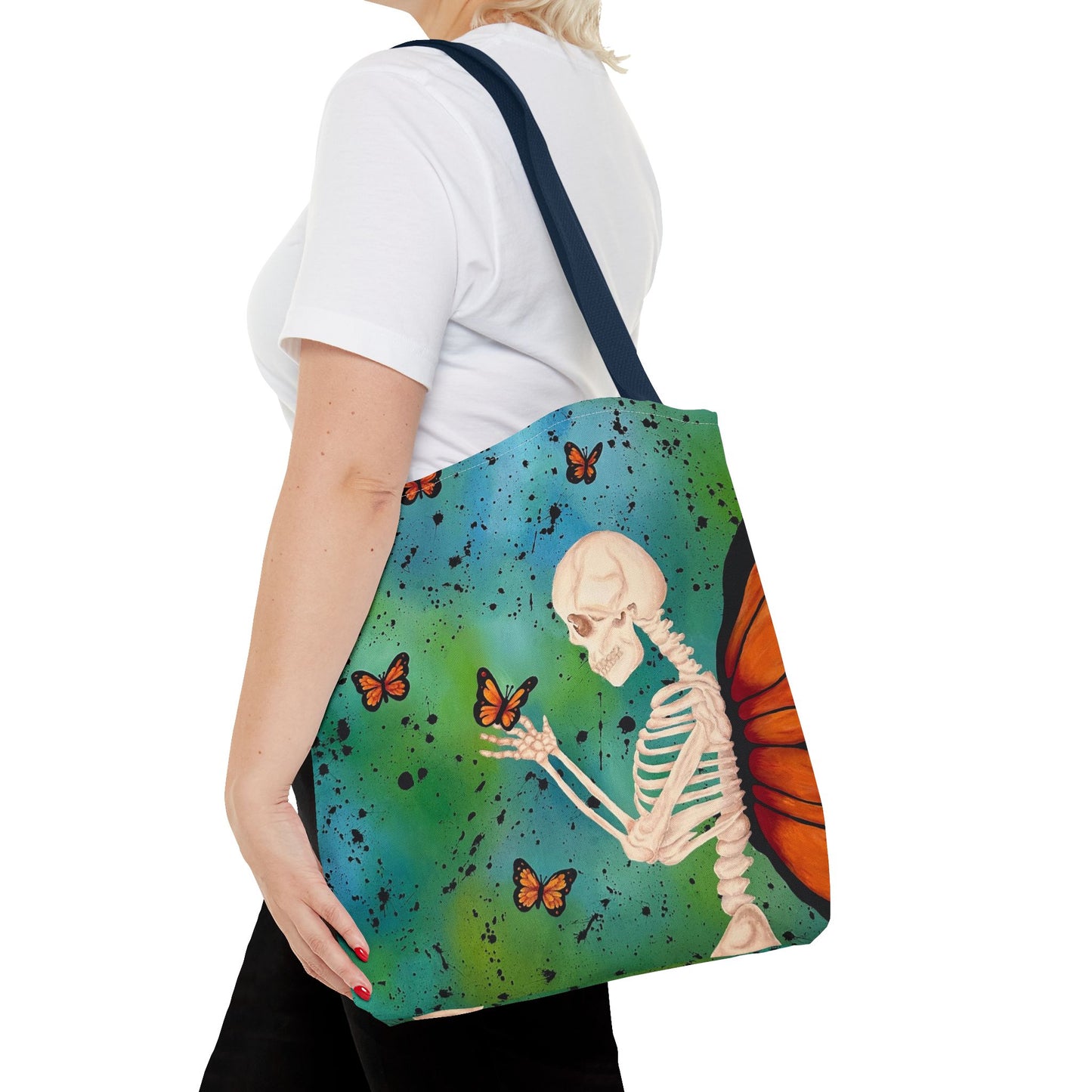 Skeleton & Monarch Tote Bag – Butterfly Skull Art Tote