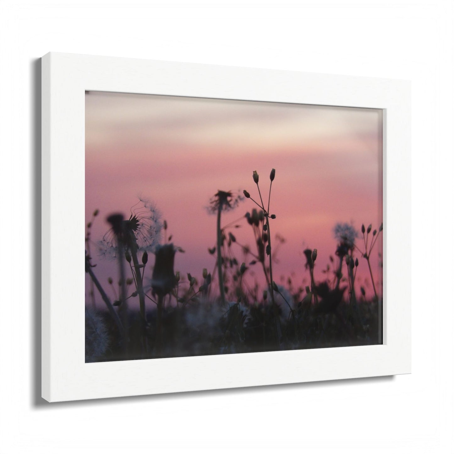 Sunset Meadow Framed Poster — Pink Sky Wildflower Wall Art