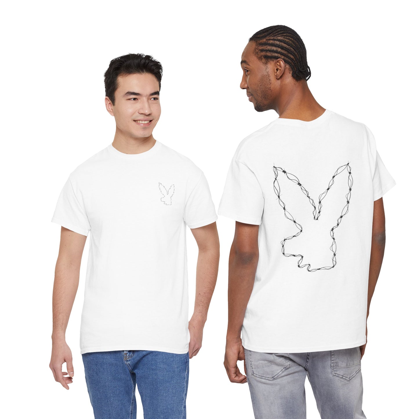 Bunny Outline Tee — Minimal Floral Rabbit Graphic T‑Shirt