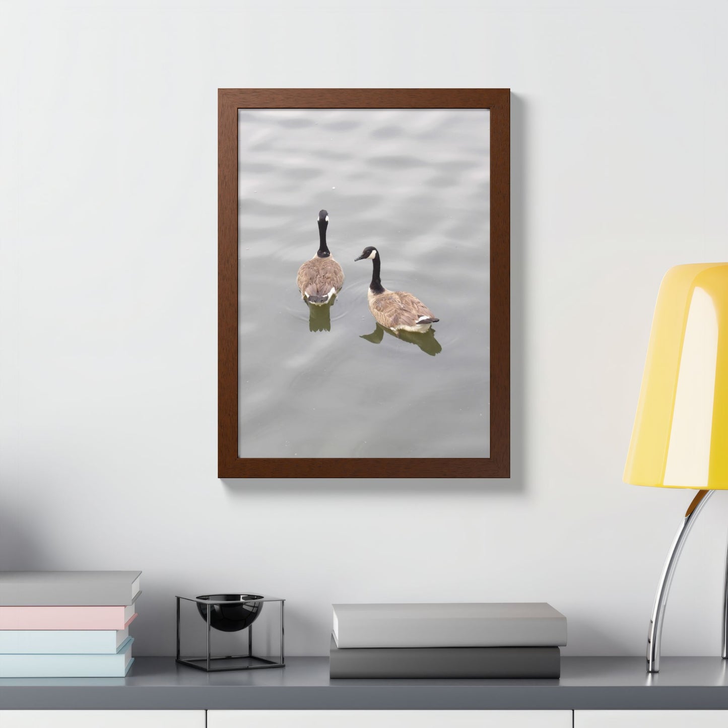 Canada Geese Wall Art Framed Photo Print — Serene Lake Nature Poster