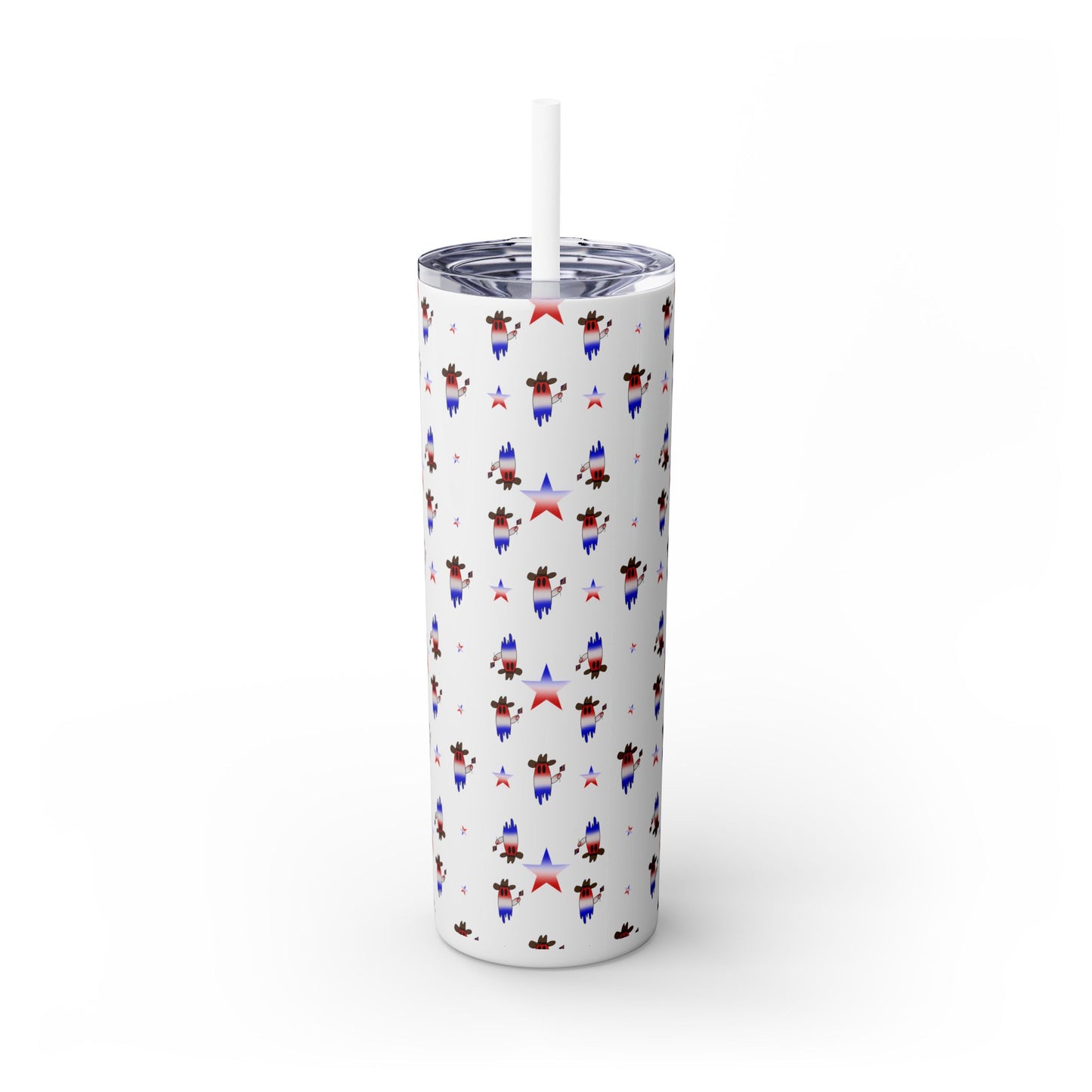 Patriotic Ghost Skinny Tumbler 20oz — Fourth of July Red White Blue Straw Cup