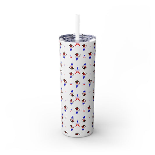 Patriotic Ghost Skinny Tumbler 20oz — Fourth of July Red White Blue Straw Cup