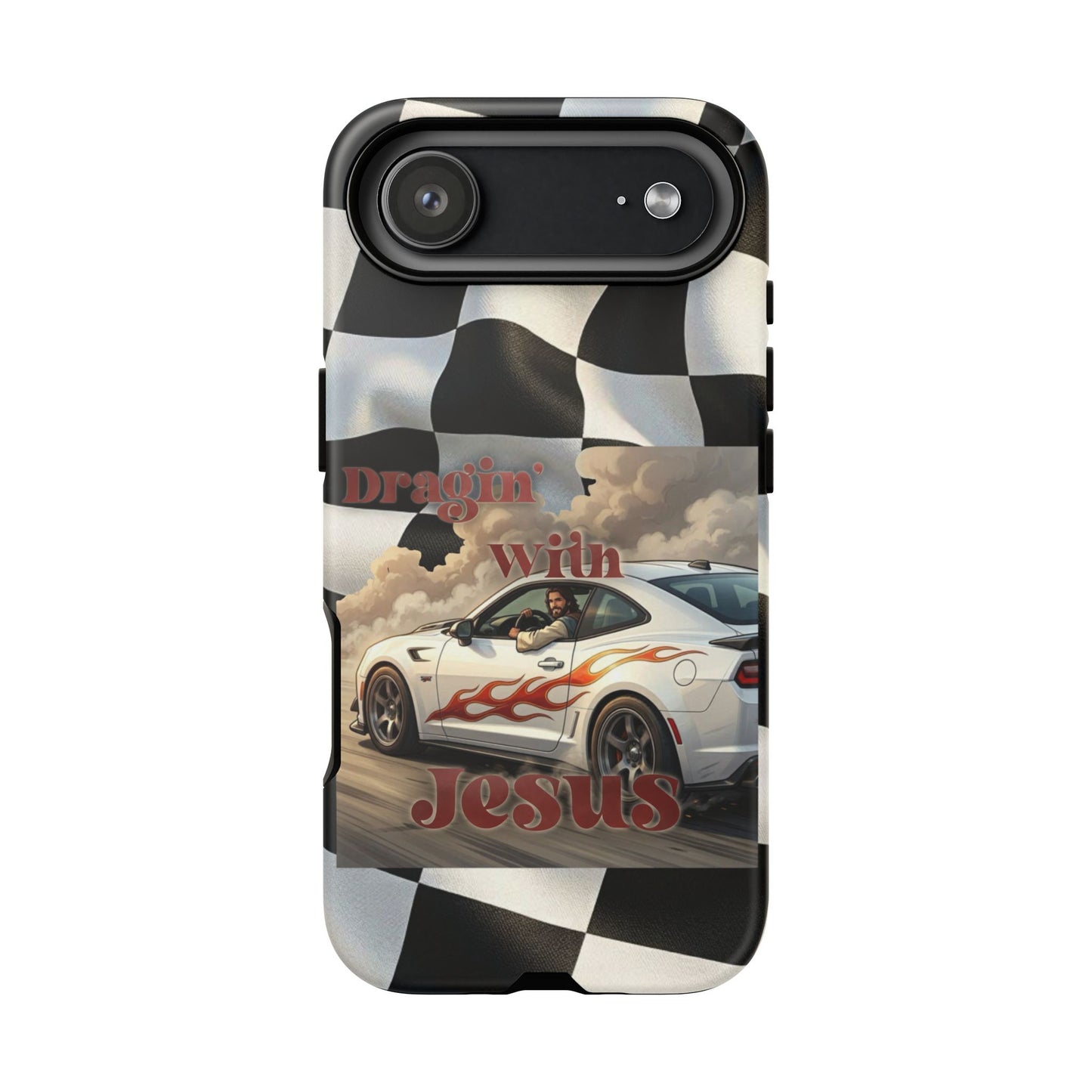 Phone Case — 'Dragin' With Jesus' Racing Checkered Design - iPhone