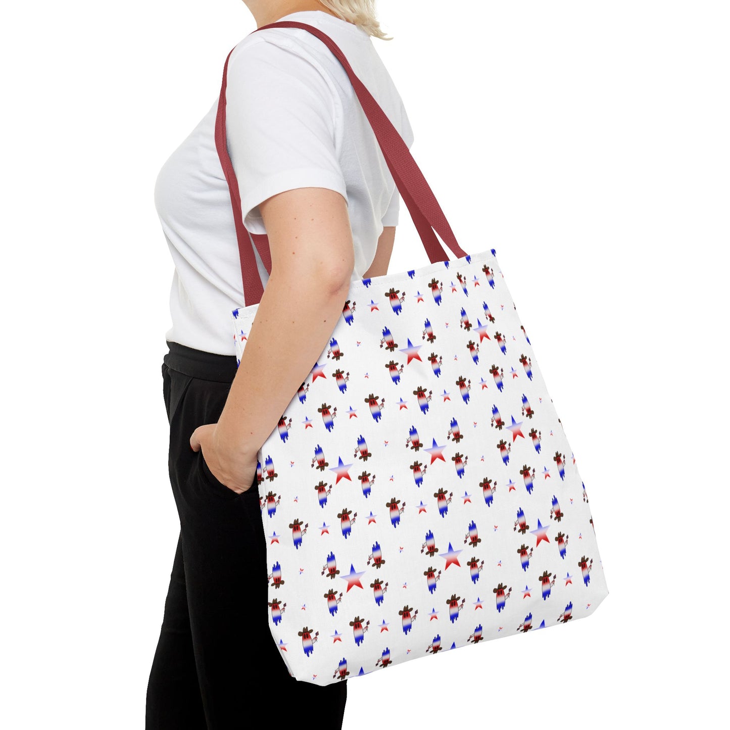 Patriotic Ghost Pattern Tote Bag – Red White Blue All-Over Print