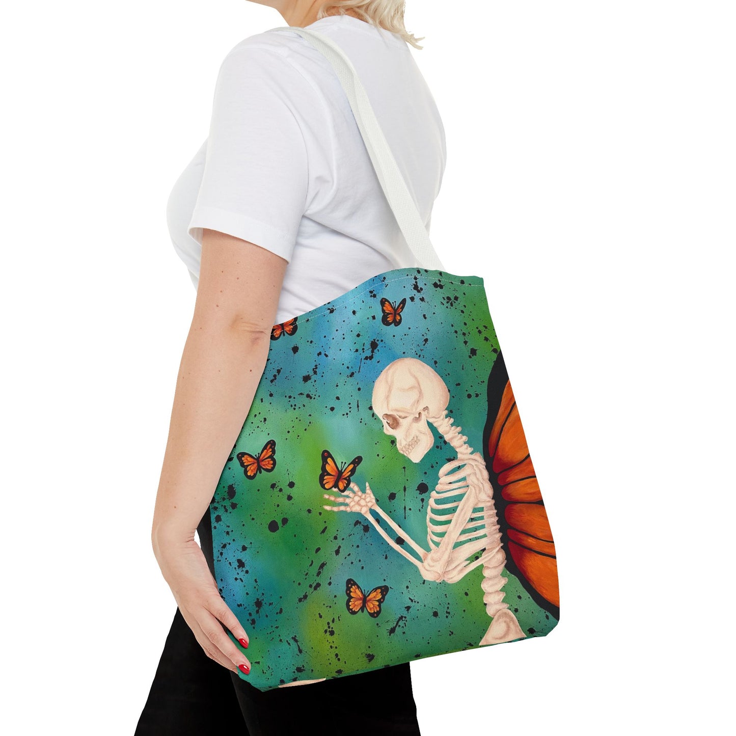 Skeleton & Monarch Tote Bag – Butterfly Skull Art Tote