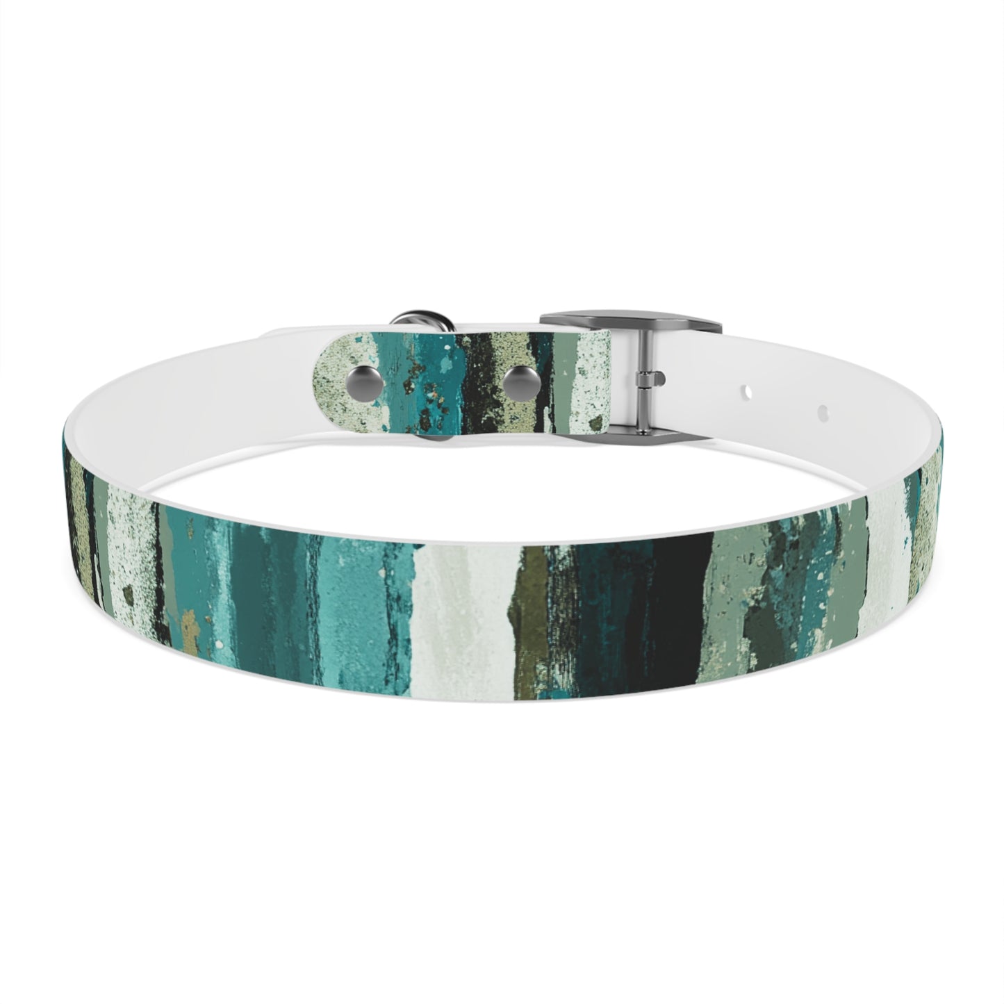Teal Striped Abstract Dog Collar — Watercolor Brushstroke Pattern