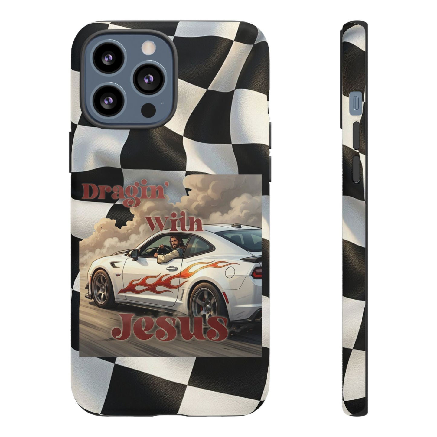 Phone Case — 'Dragin' With Jesus' Racing Checkered Design - iPhone