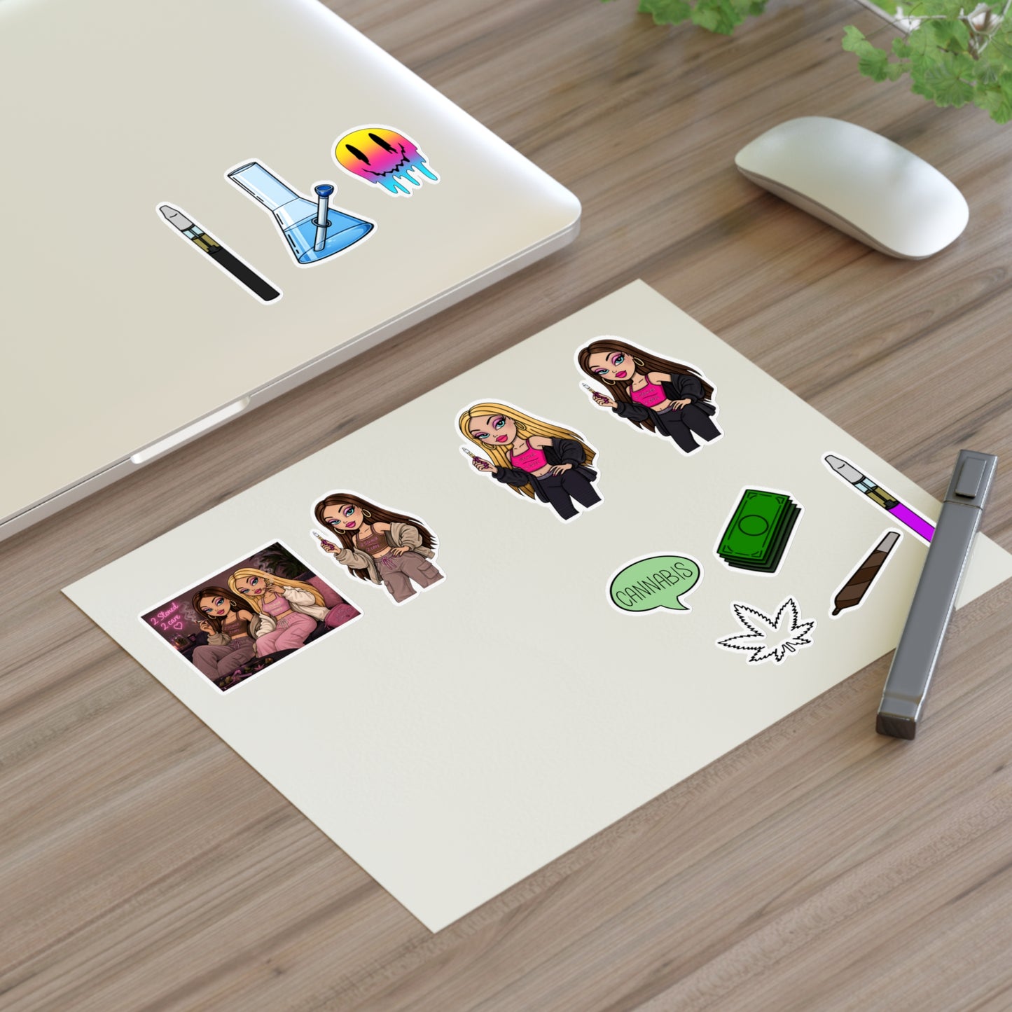 Cannabis Vibes Sticker Sheet — Smoking Accessories & Chill Girl Character Stickers