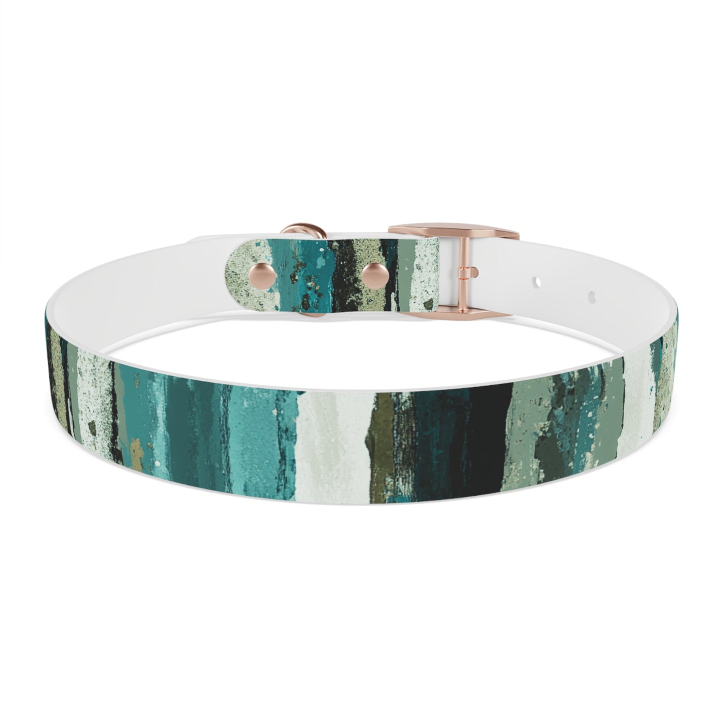 Teal Striped Abstract Dog Collar — Watercolor Brushstroke Pattern