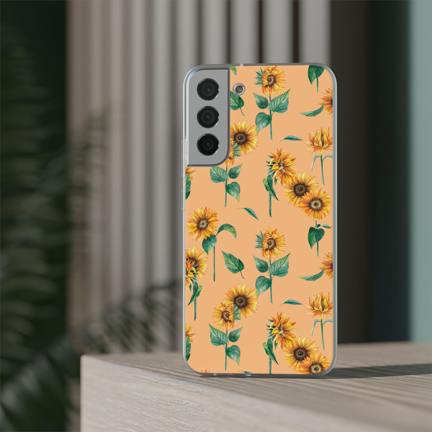 Sunflower Pattern Phone Case — Floral Peach Slim Flexi Case