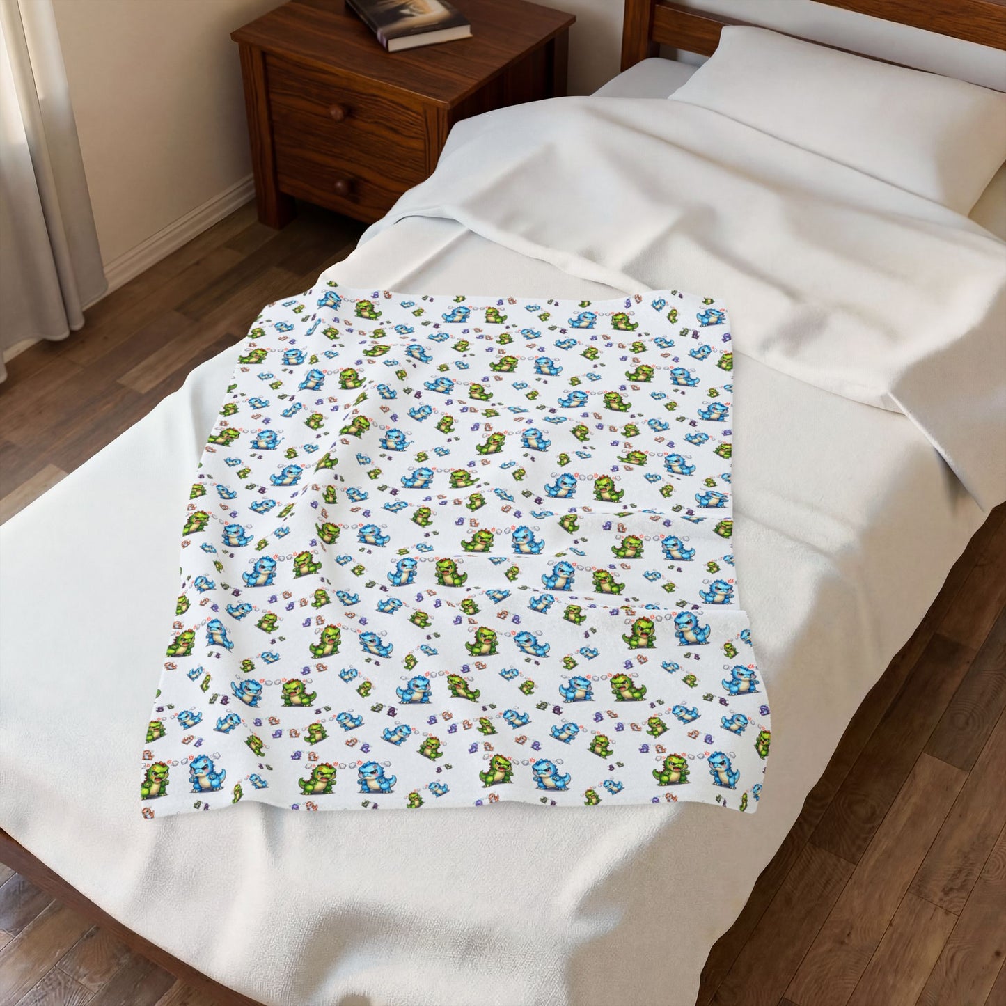 Plush Blanket — Cute Dino Pattern Velveteen Throw
