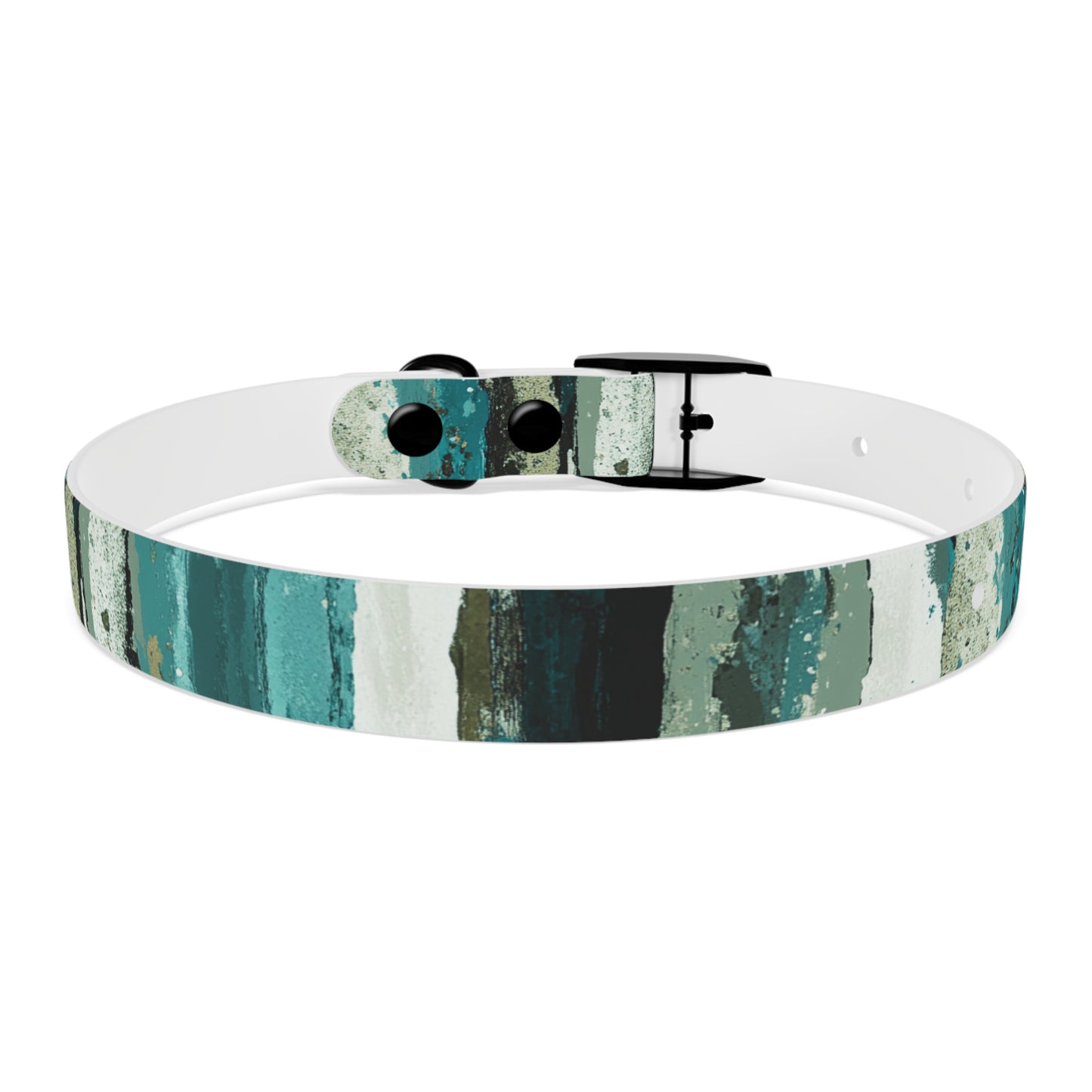 Teal Striped Abstract Dog Collar — Watercolor Brushstroke Pattern