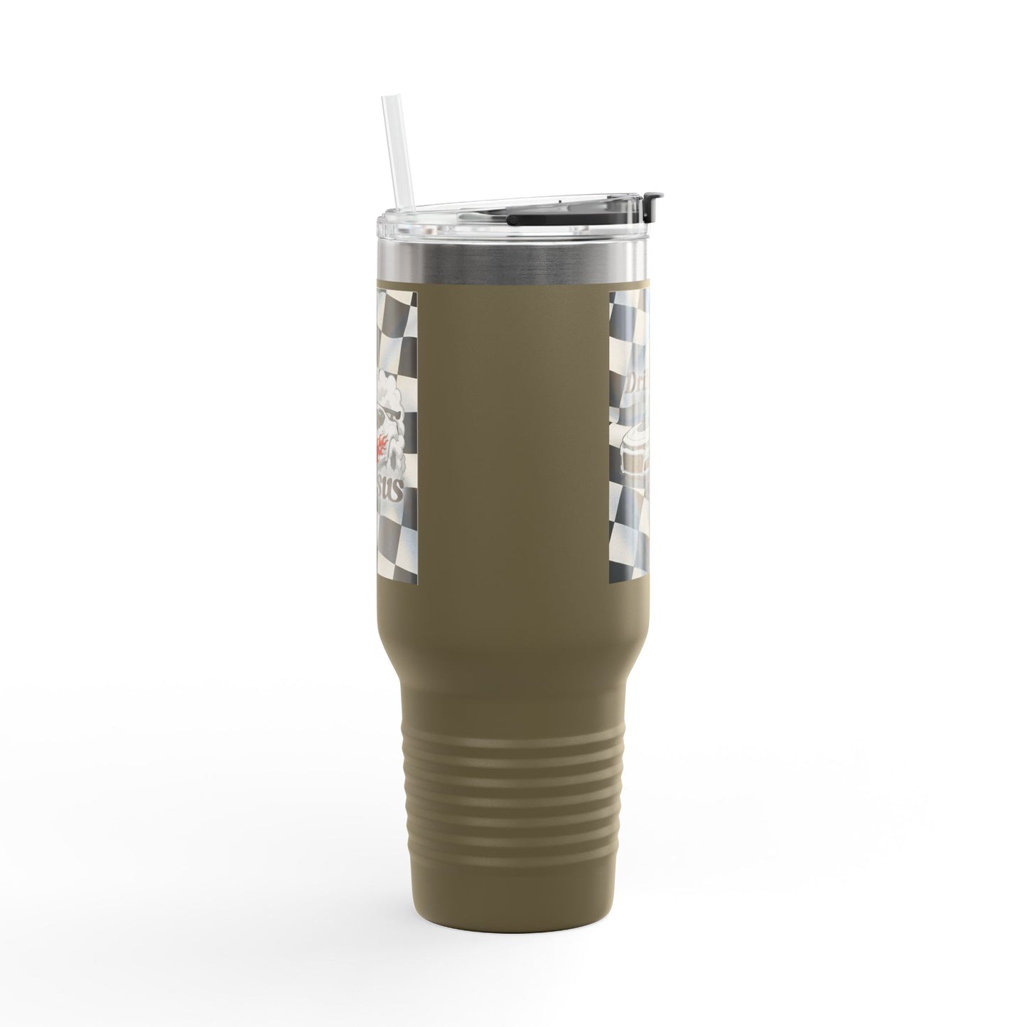 40oz Insulated Travel Mug — Racing Checkered Flag Design