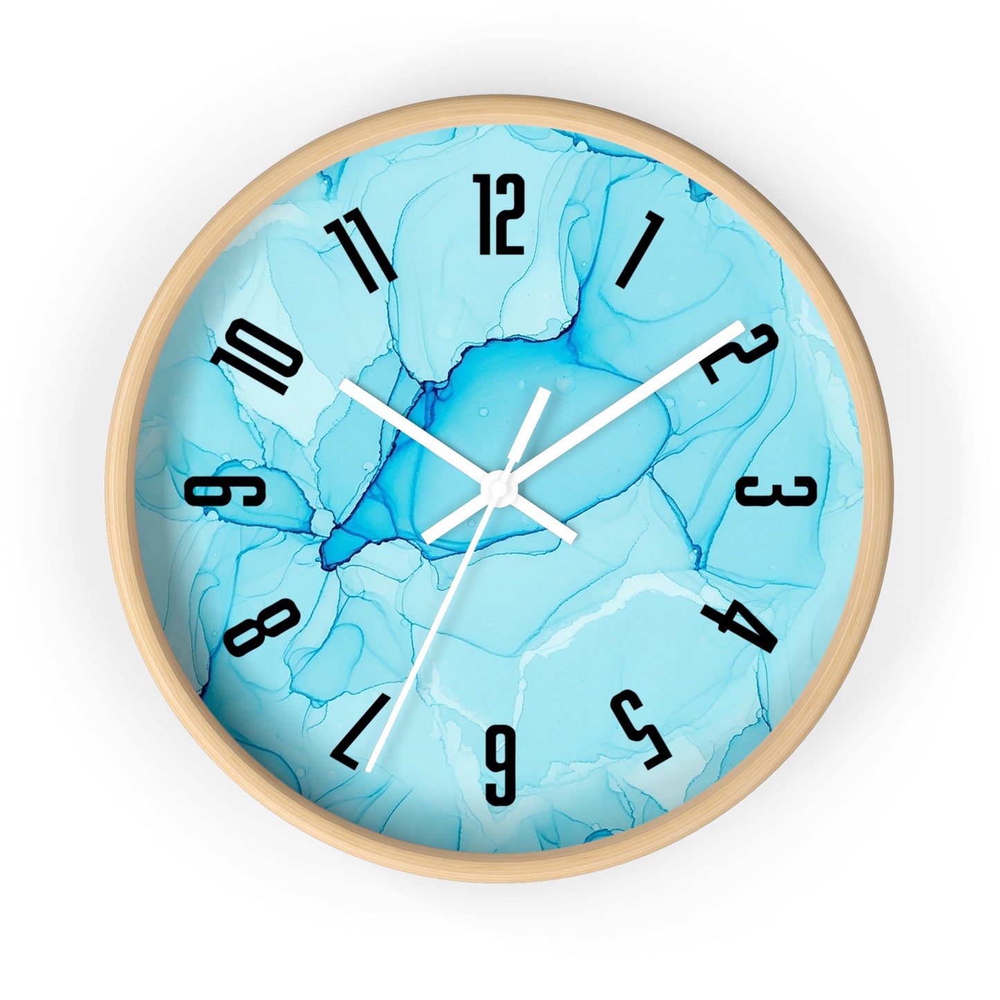 Blue Marble Wall Clock — Abstract Aqua Alcohol Ink Home Decor Clock