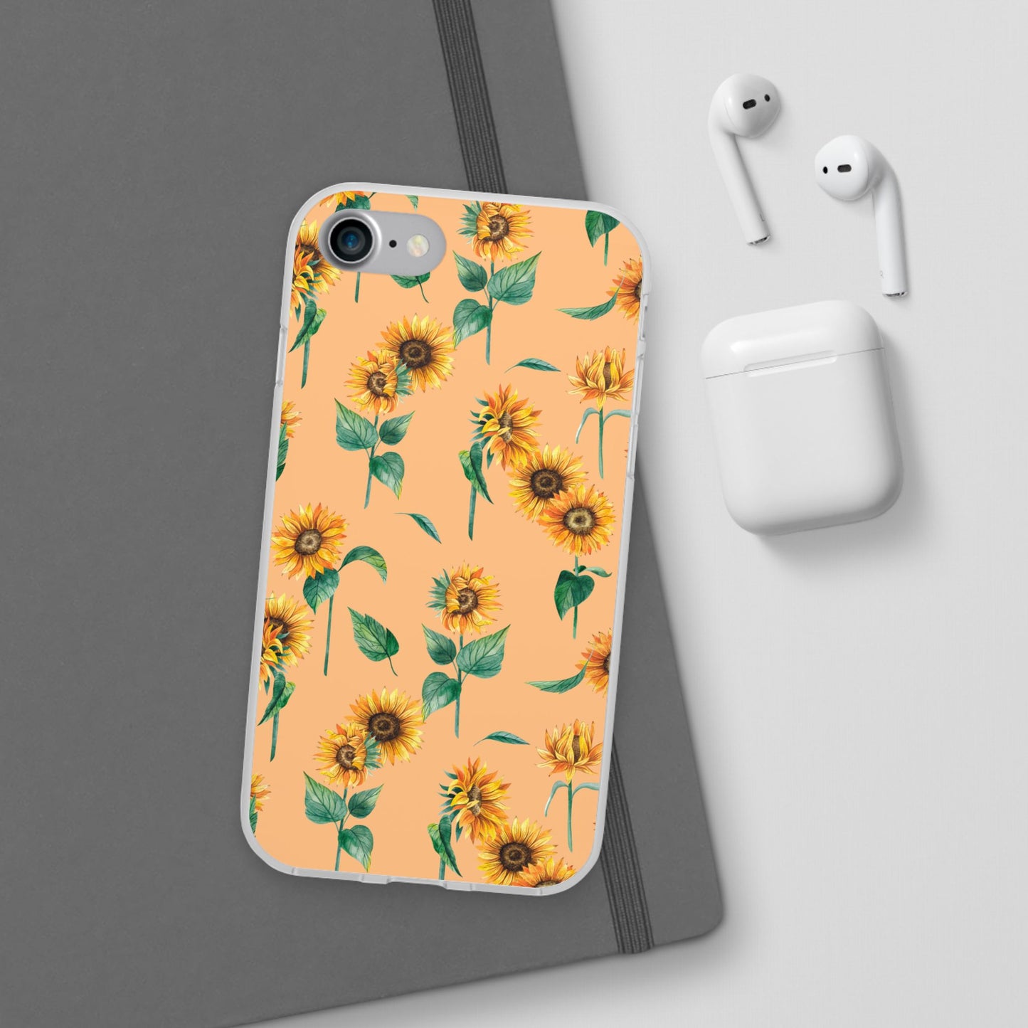 Sunflower Pattern Flexi Case — Floral Phone Case on Peach Background