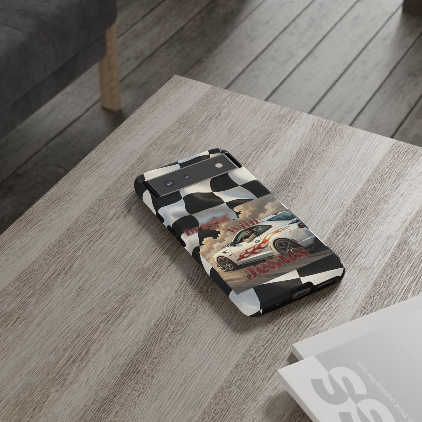 Phone Case — "Dragin' With Jesus" Racing Checkered flag - Samsung / Google phones