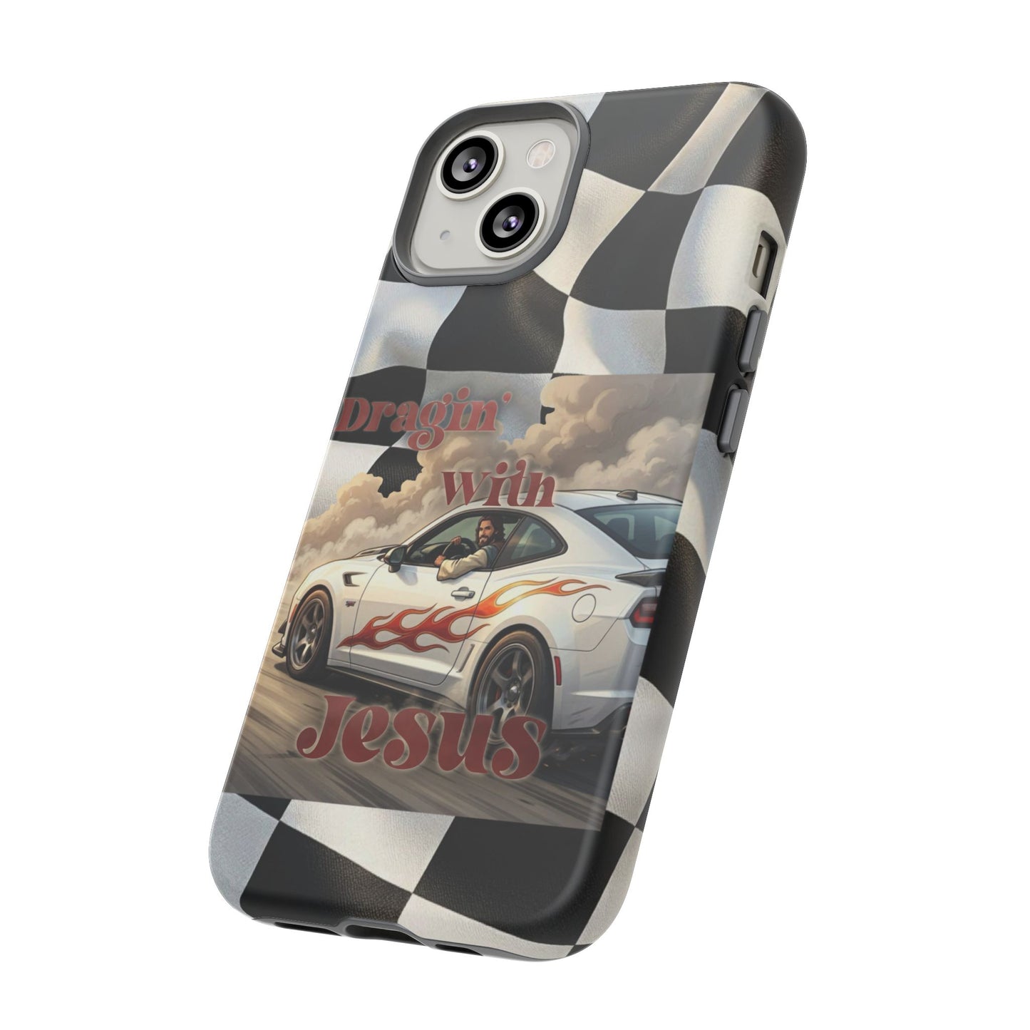 Phone Case — 'Dragin' With Jesus' Racing Checkered Design - iPhone