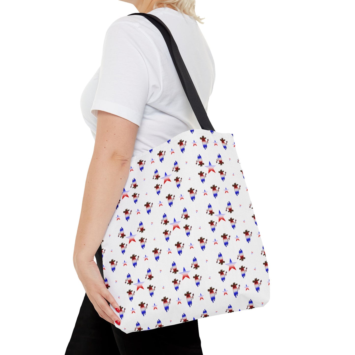 Patriotic Ghost Pattern Tote Bag – Red White Blue All-Over Print