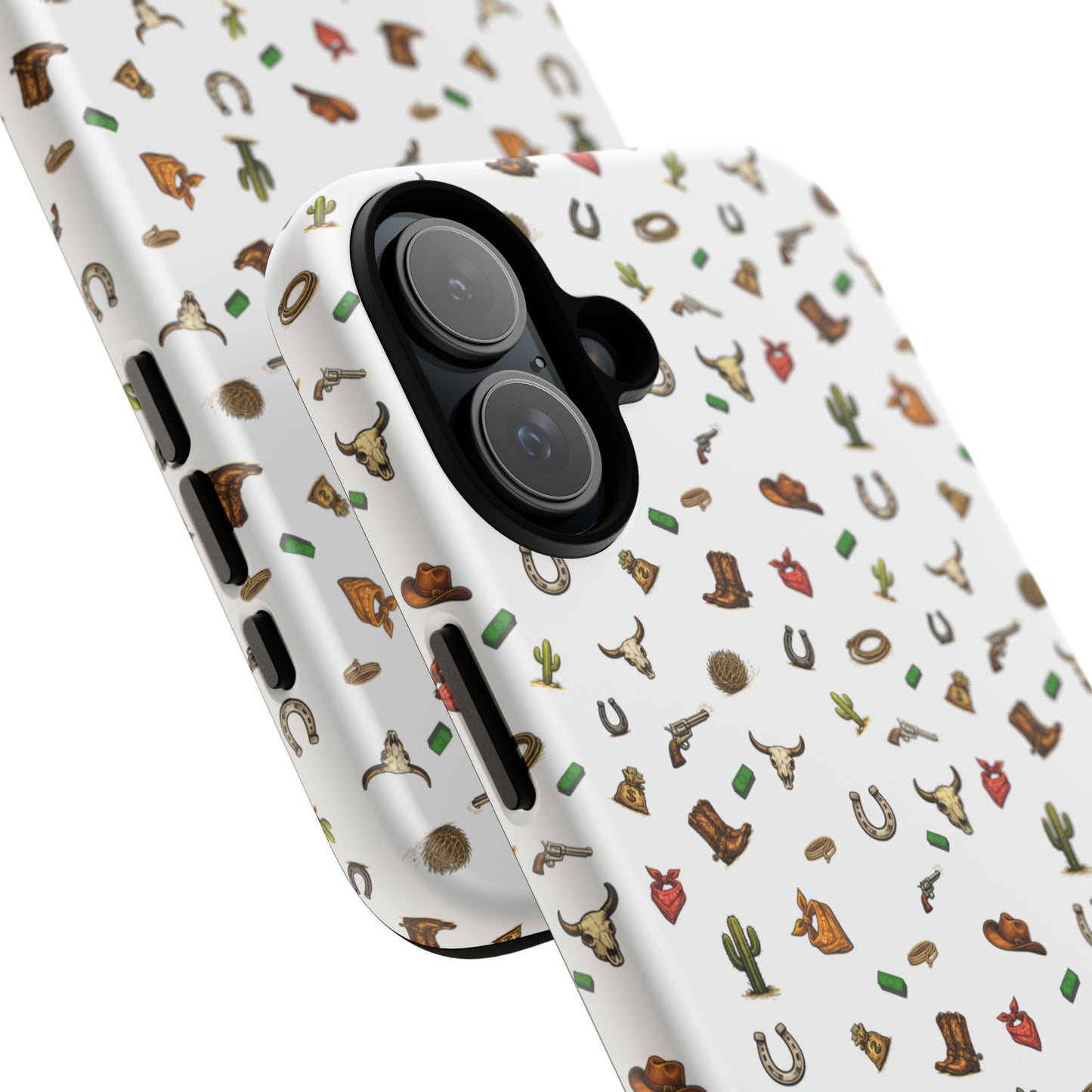 Western Cowboy Pattern Phone Case — Rodeo Hat, Horseshoe & Cactus Tough Case